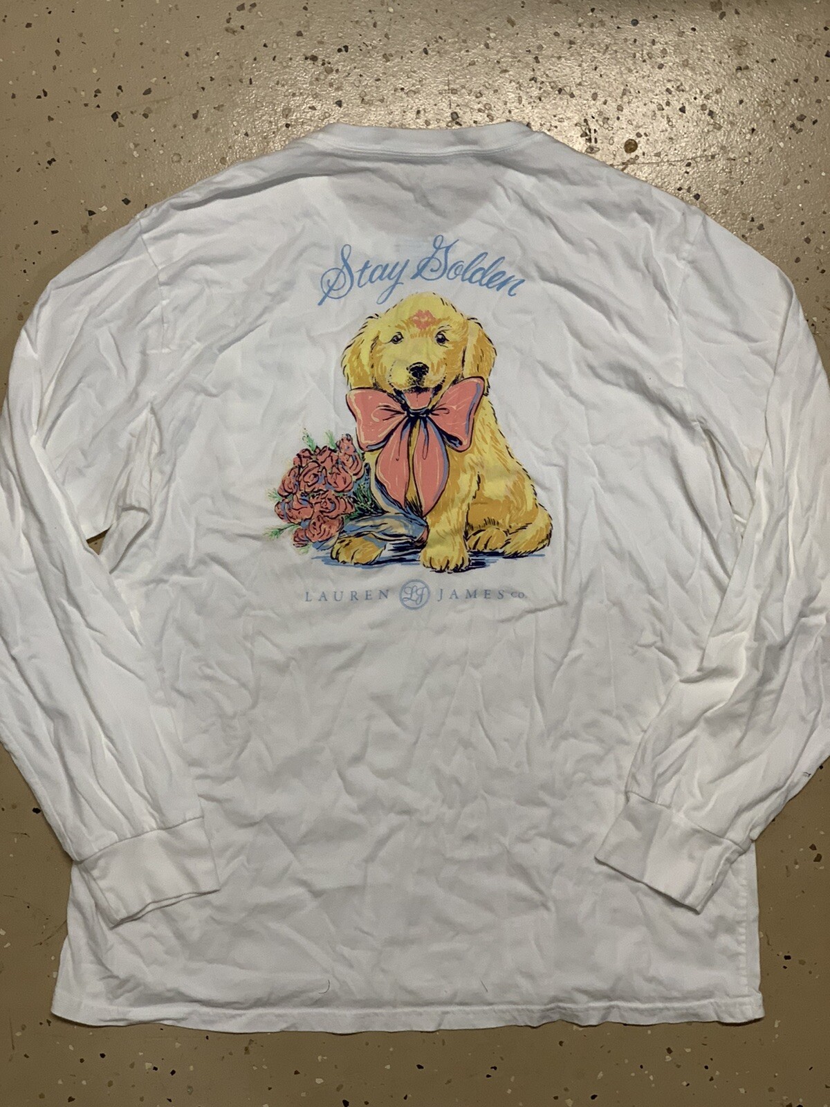 Lauren James Women XL Stay Golden Retriever Dog White Long Sleeve T Shirt Top