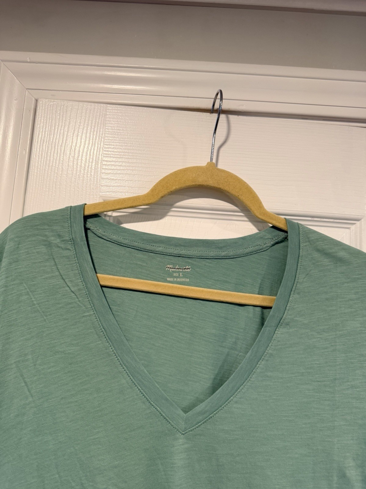 NWOT Madewell Size L Sage Green V Neck Short Sleeve Slub Cotton Tee Shirt