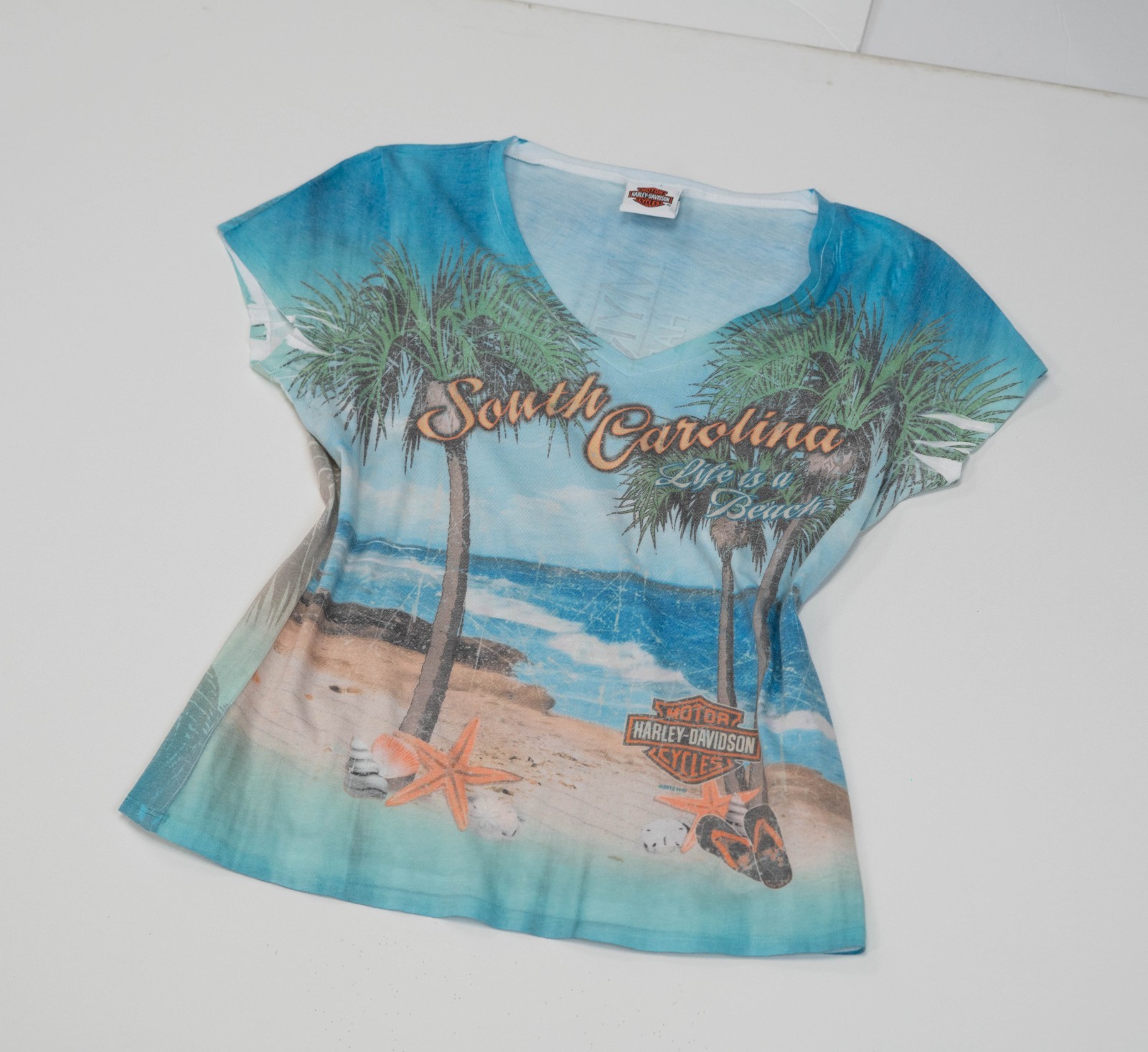 VTG Harley Davidson Y2K Gothic Baby Tee Women Sz XL Beach Affliction Style