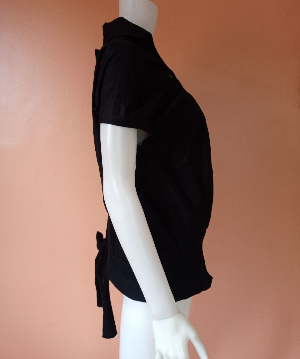 HIROMI TSUYOSHI PLEATED BUTTON DOWN BOW TOP BLACK SIZE 2