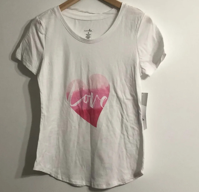 Womens Just Be White Plus Size Love T-shirt with Heart NWT Select Your Size