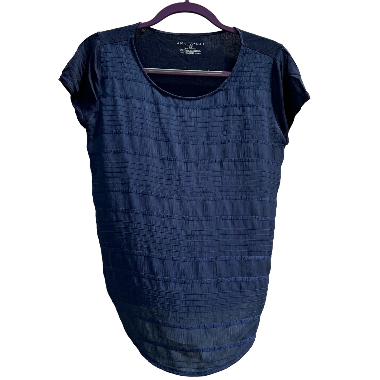 Ann Taylor Factory Navy Blue Sheer Top Size XS Pre-Loved