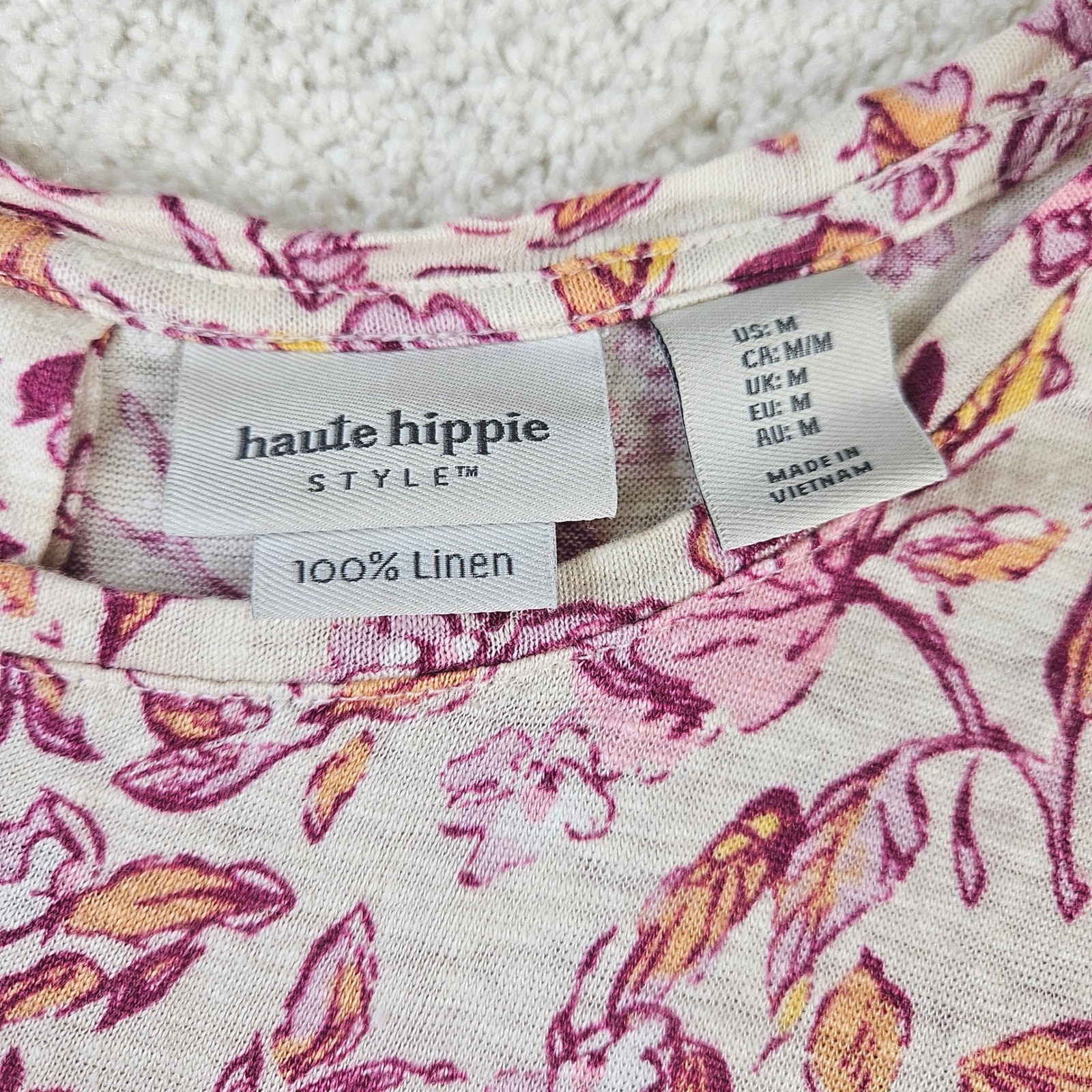Women’s Haute Hippie Boho Style Linen Floral Sleeveless Button Back Top Size M