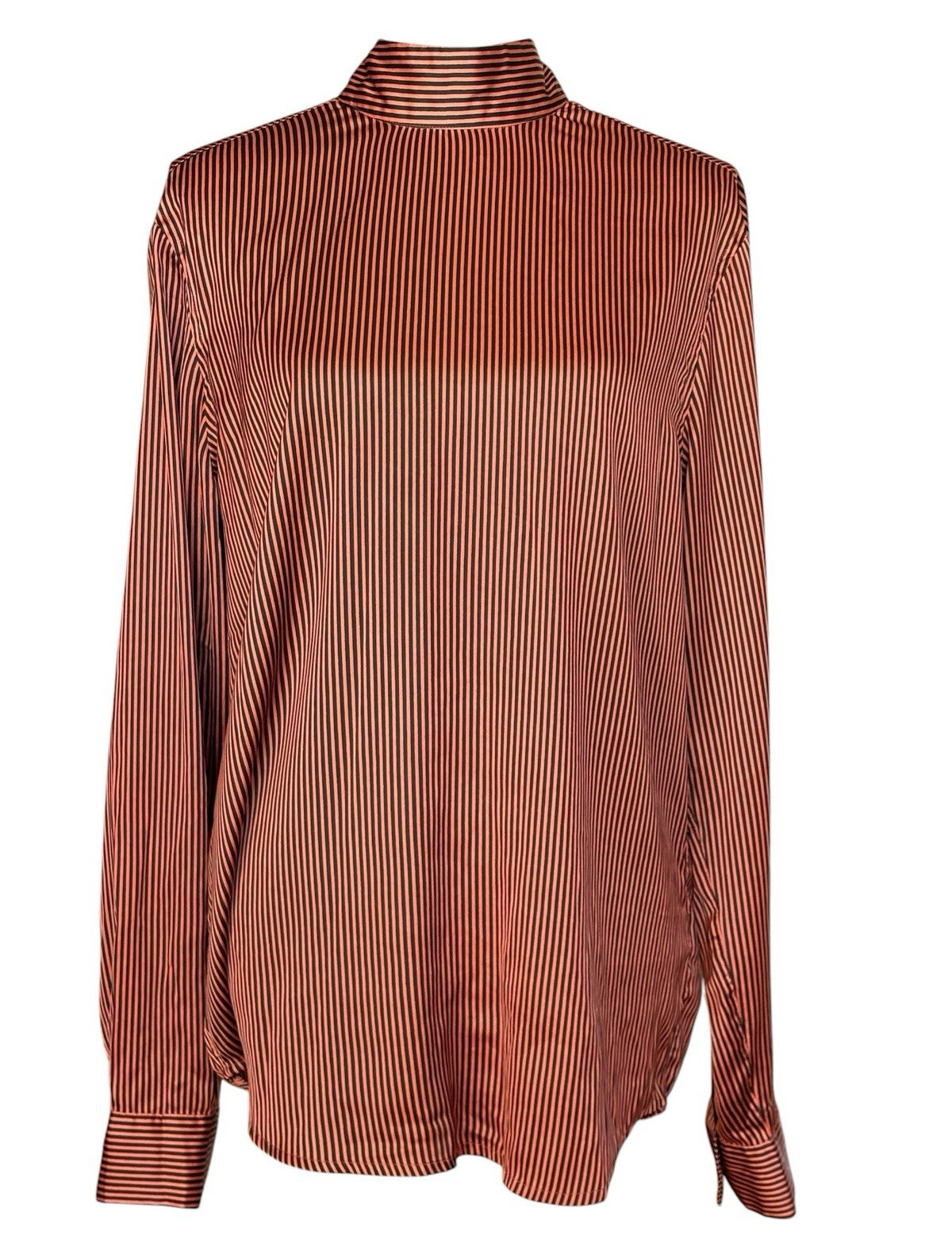 ASOS DESIGN Women’s Medium Orange Black Striped Mock Neck Long Sleeve Blouse T