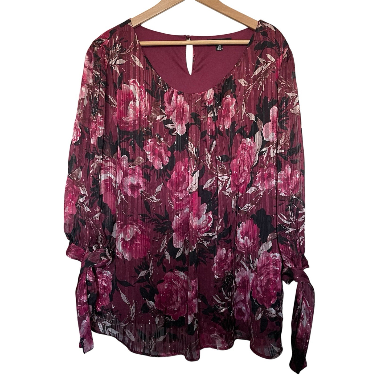 Sara Michelle Womens 3/4 Sleeve Floral Top Size 3X Peasant Boho Romantic Lined