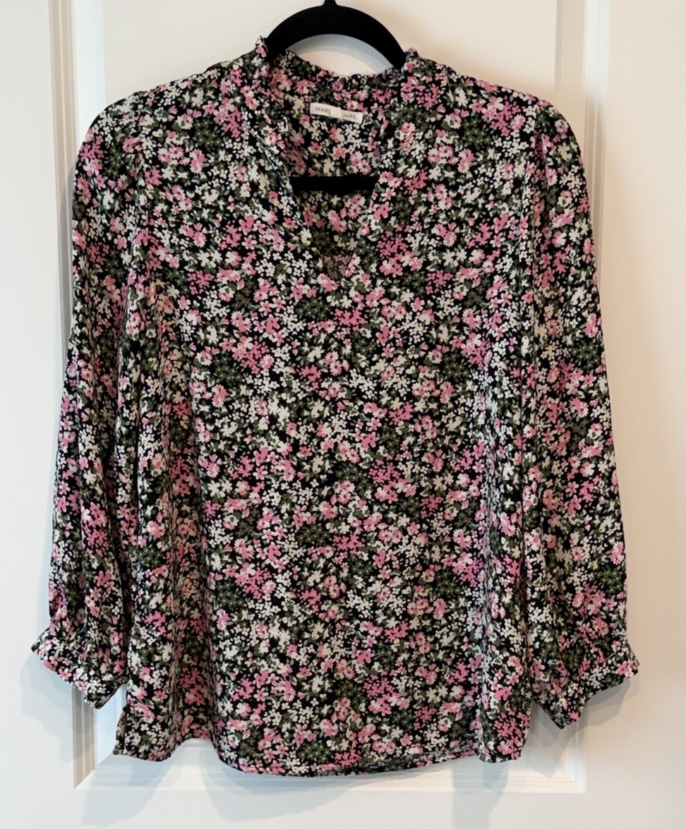 Mary Square Preppy Top Garden Bouquet Floral Blouse Women’s Size S P1812