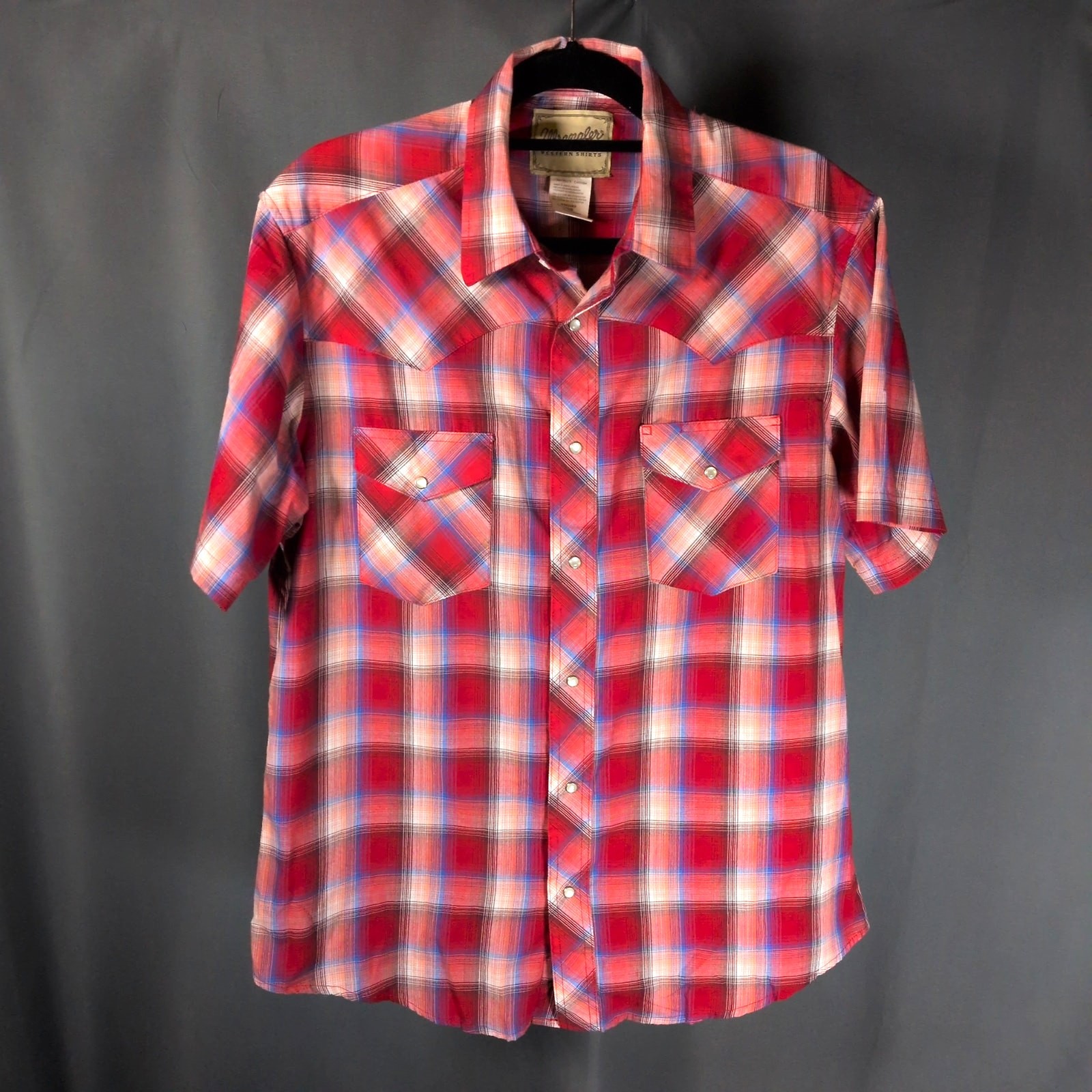 Wrangler Western Shirts Women’s Short Sleeve Plaid Red Pearl Snap Top Large