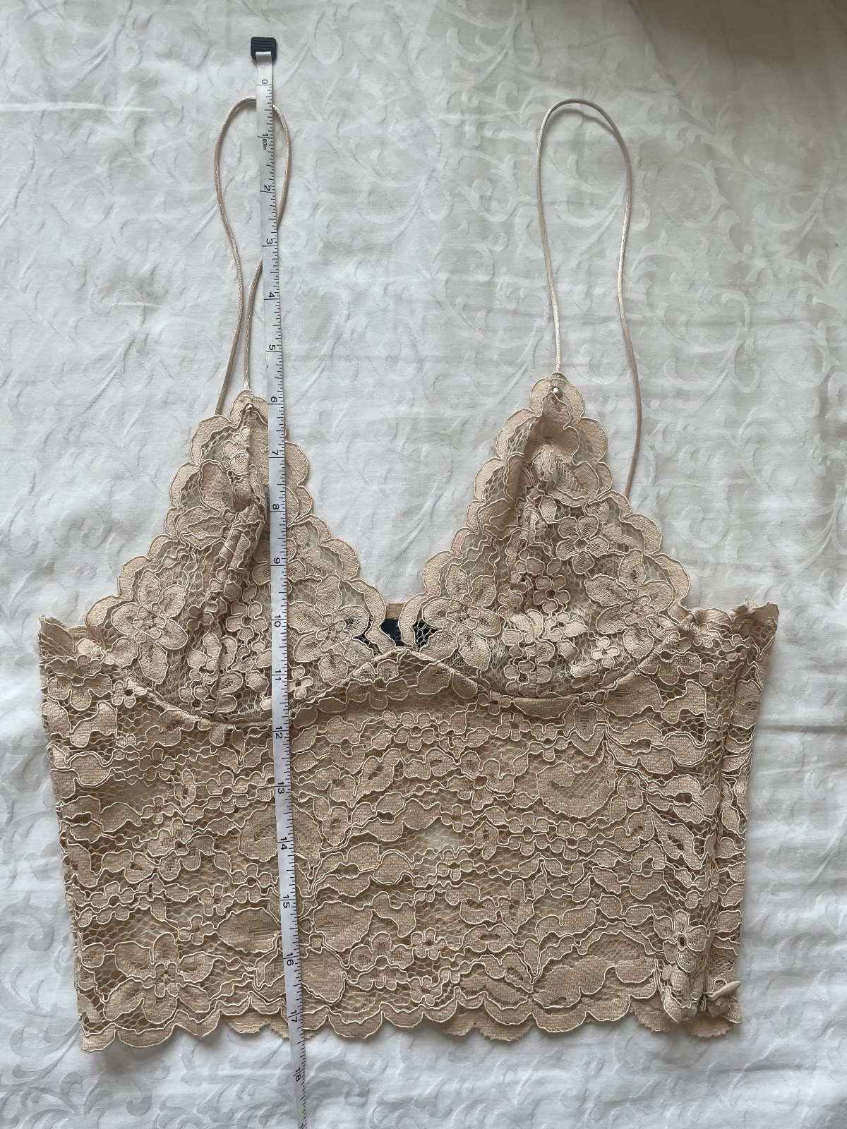 Zara Guipure lace cropped camisoles set of two: in light nude and navy size S