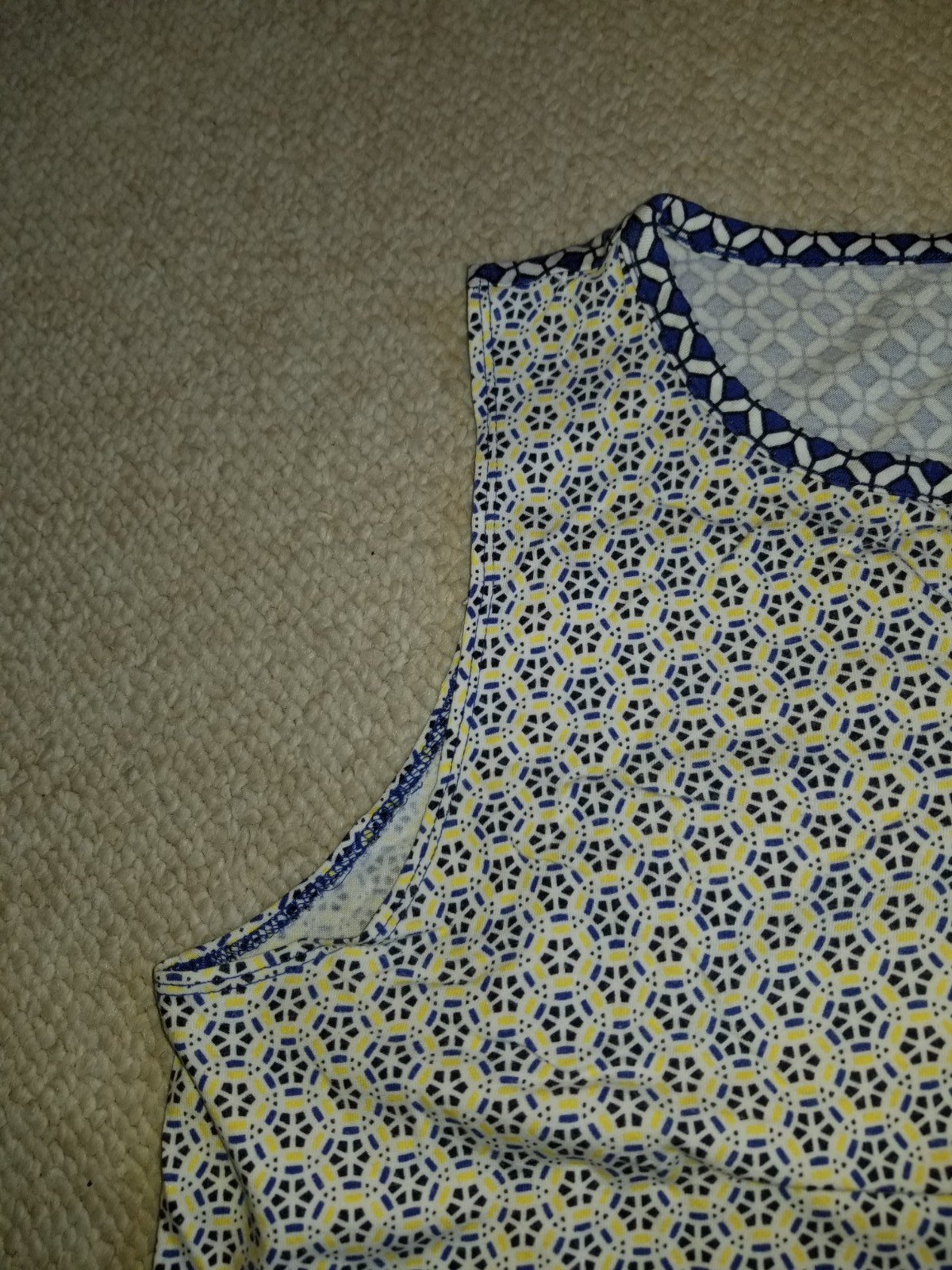 Womens Top-TALBOTS-blue/white/yellow cotton knit V-neck tunic Resort Coastal-L