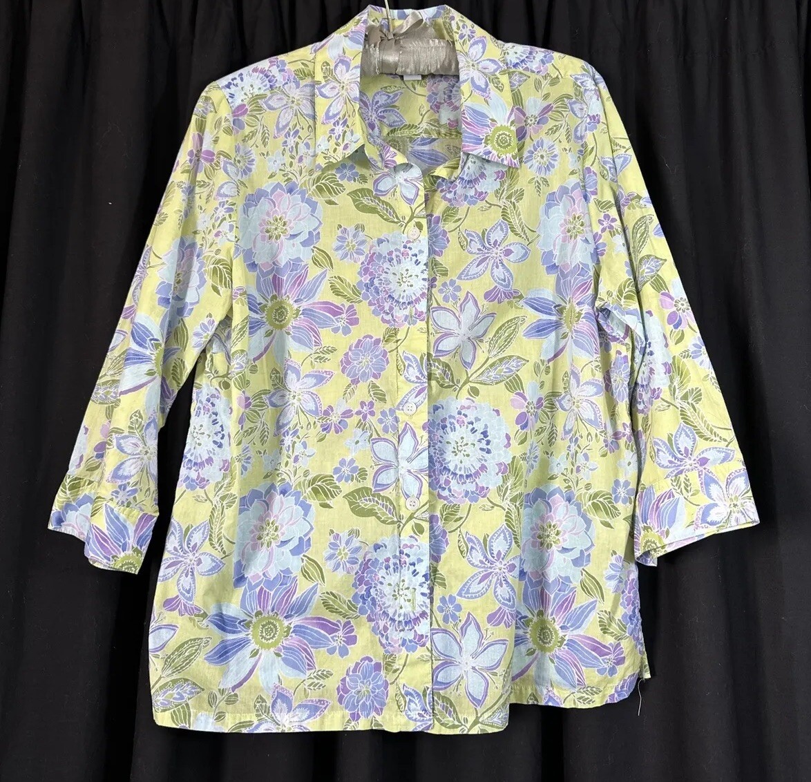 Tog Shop Large Pastel Green Floral Button Up Shirt Cotton Collared Cottagecore
