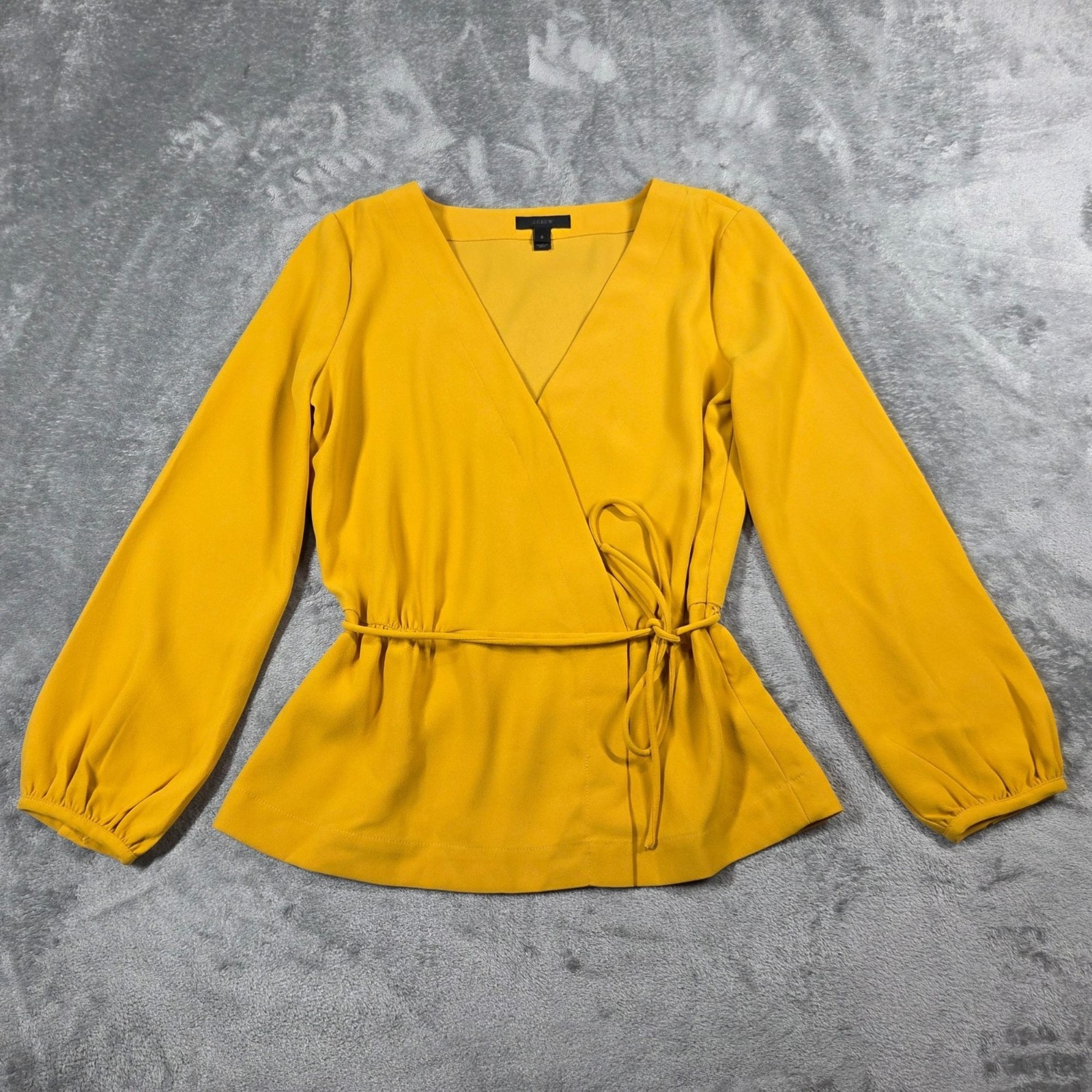 J Crew Top Womens 0 Mustard Yellow Drapey Crepe Faux Wrap Preppy Office Blouse