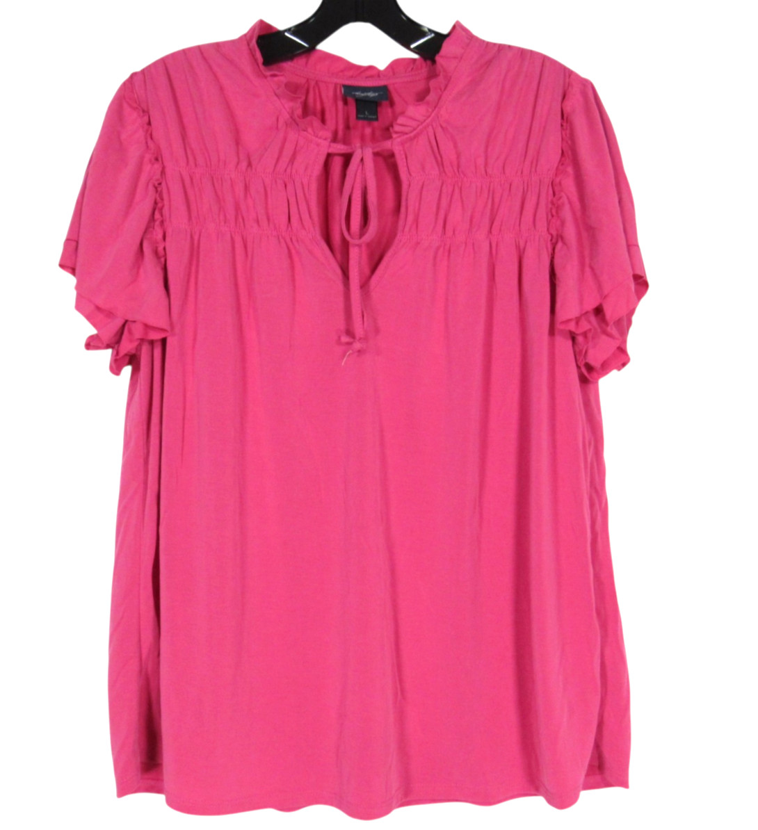 DAYTRIP BUCKLE Pink SMOCKED/GATHERED Tie V-Neck FLUTTER SLEEVS Blouse/Top Sz L