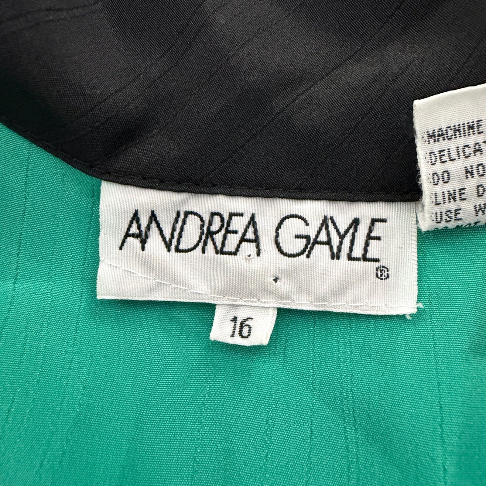 Andrea Gayle Vintage Colorblock Blouse Green White Black Gold Button 16 Womens