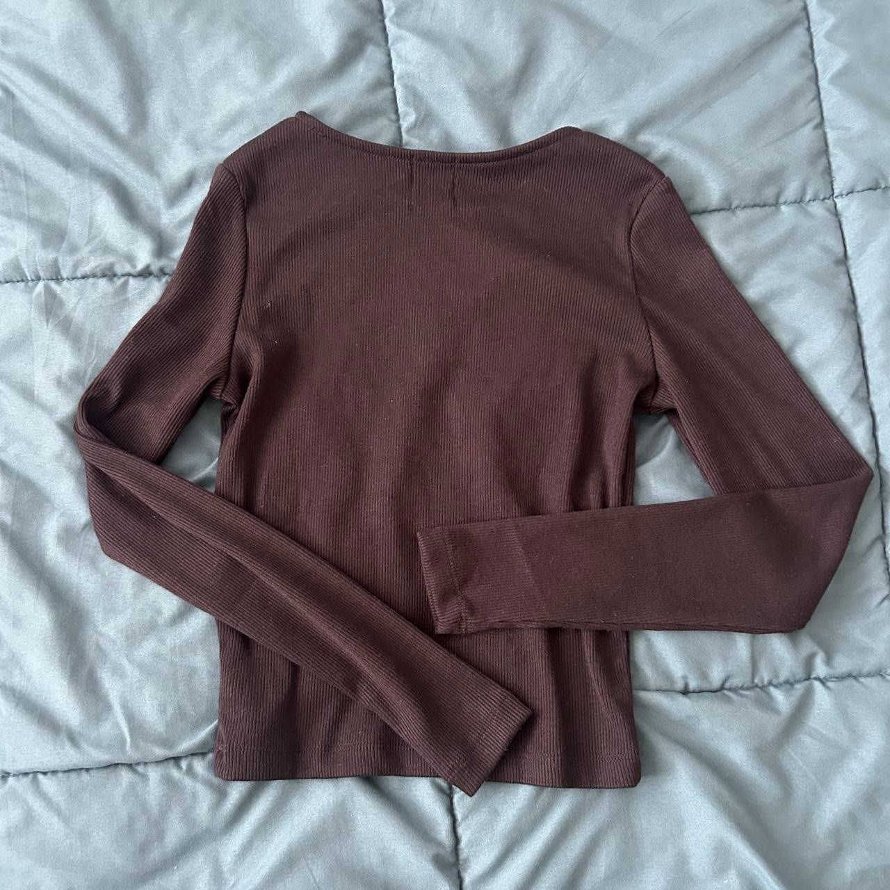 Princess Polly XS Brown Ribbed Motorcycle Graphic Cropped Crewneck Tee
