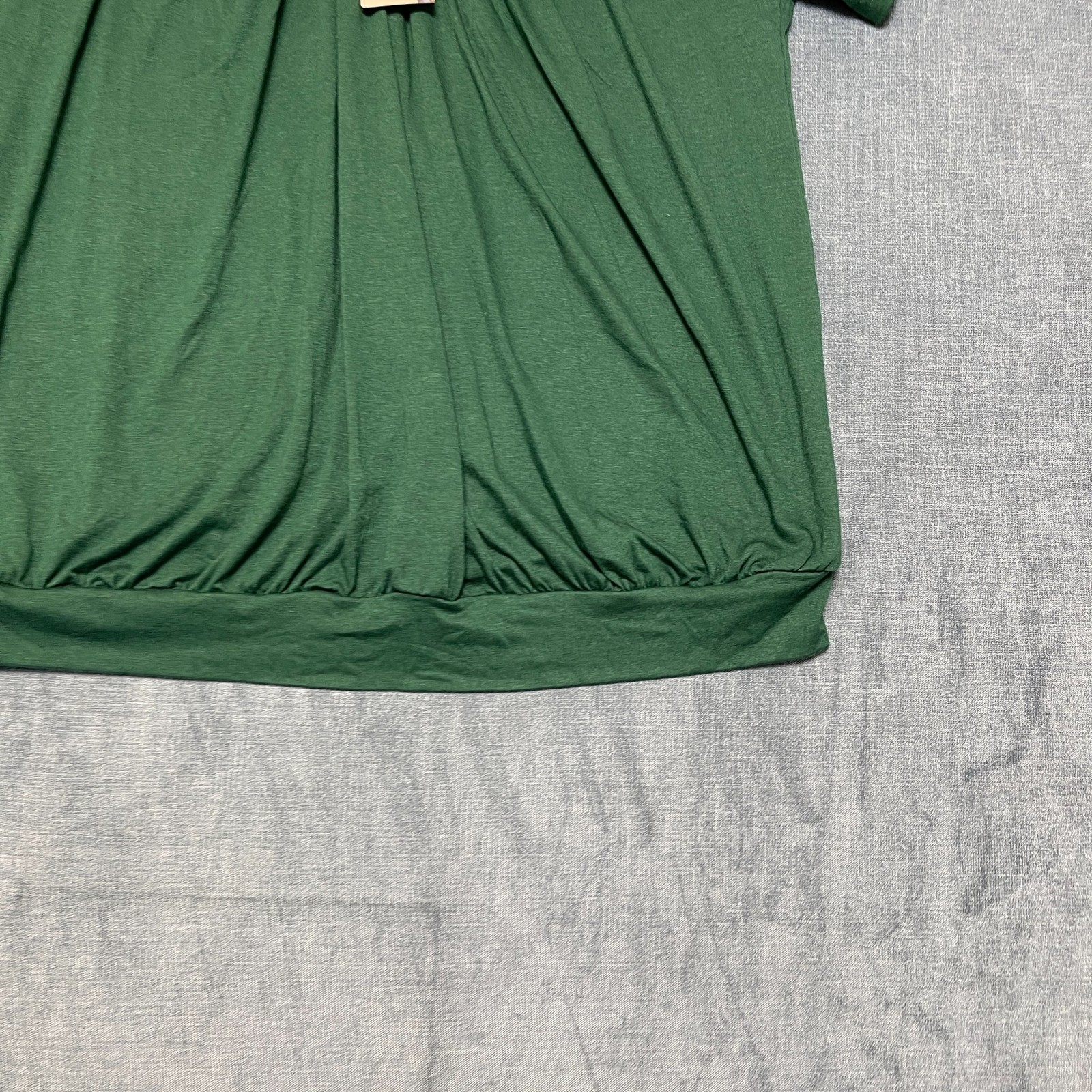 Dokotoo Blouse Top Womens XL Dark Green Summer Wear Pleated V-Neck Shirred Hem