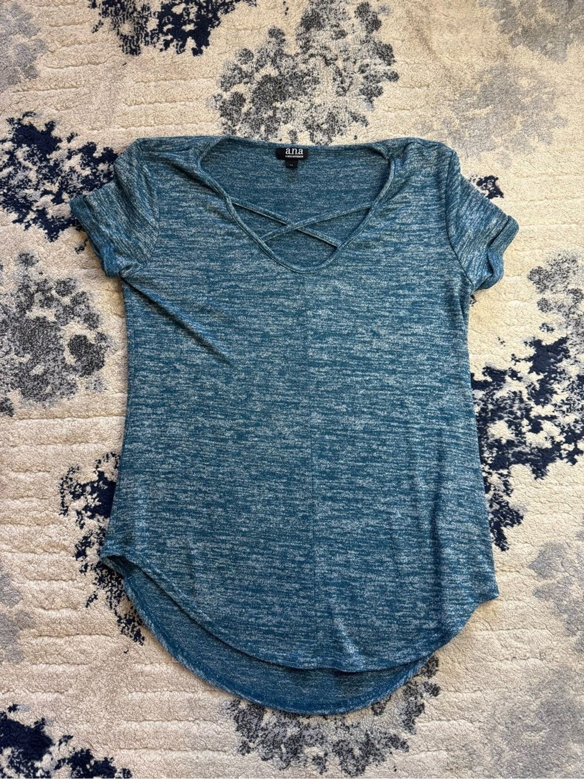 a.n.a Teal Heather Short Sleeve Neck Top