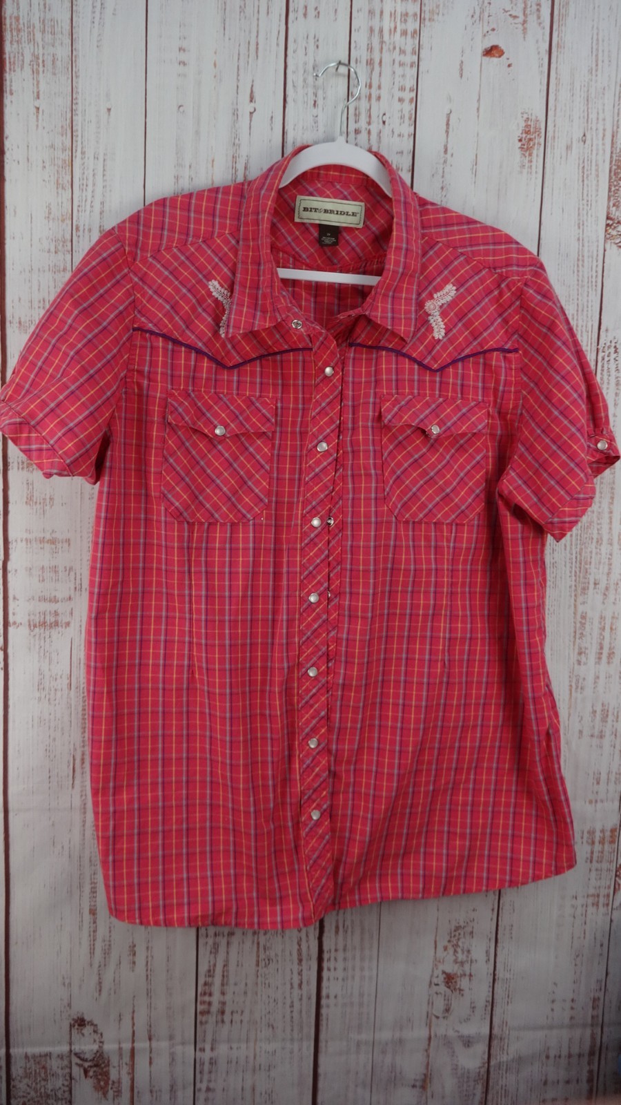 Bit &Bridle Pearl Snap Southwestern Shirt Womens 2X Cowgirl Country Short Sleeve