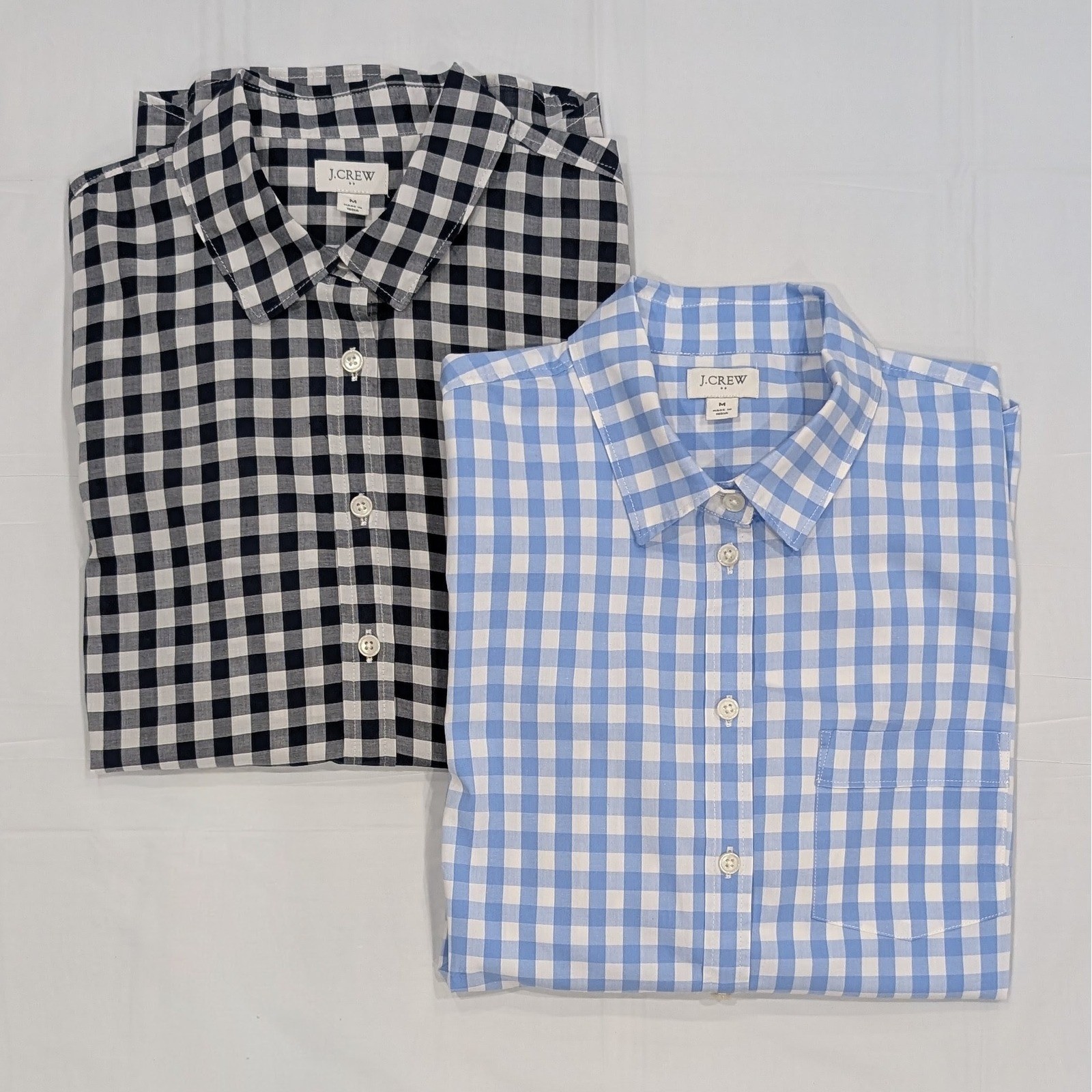 J.Crew Button Down Shirt Size M Cotton Blue Navy Gingham Signature Fit Lot of 2