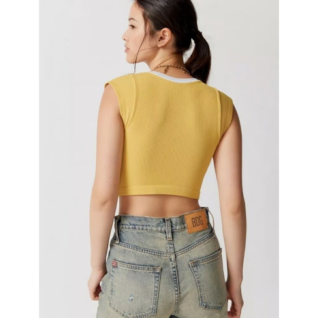 Out From Under Urban Outfitters Mustard Ribbed Crop Top XS/S Notch Neck Baby Tee
