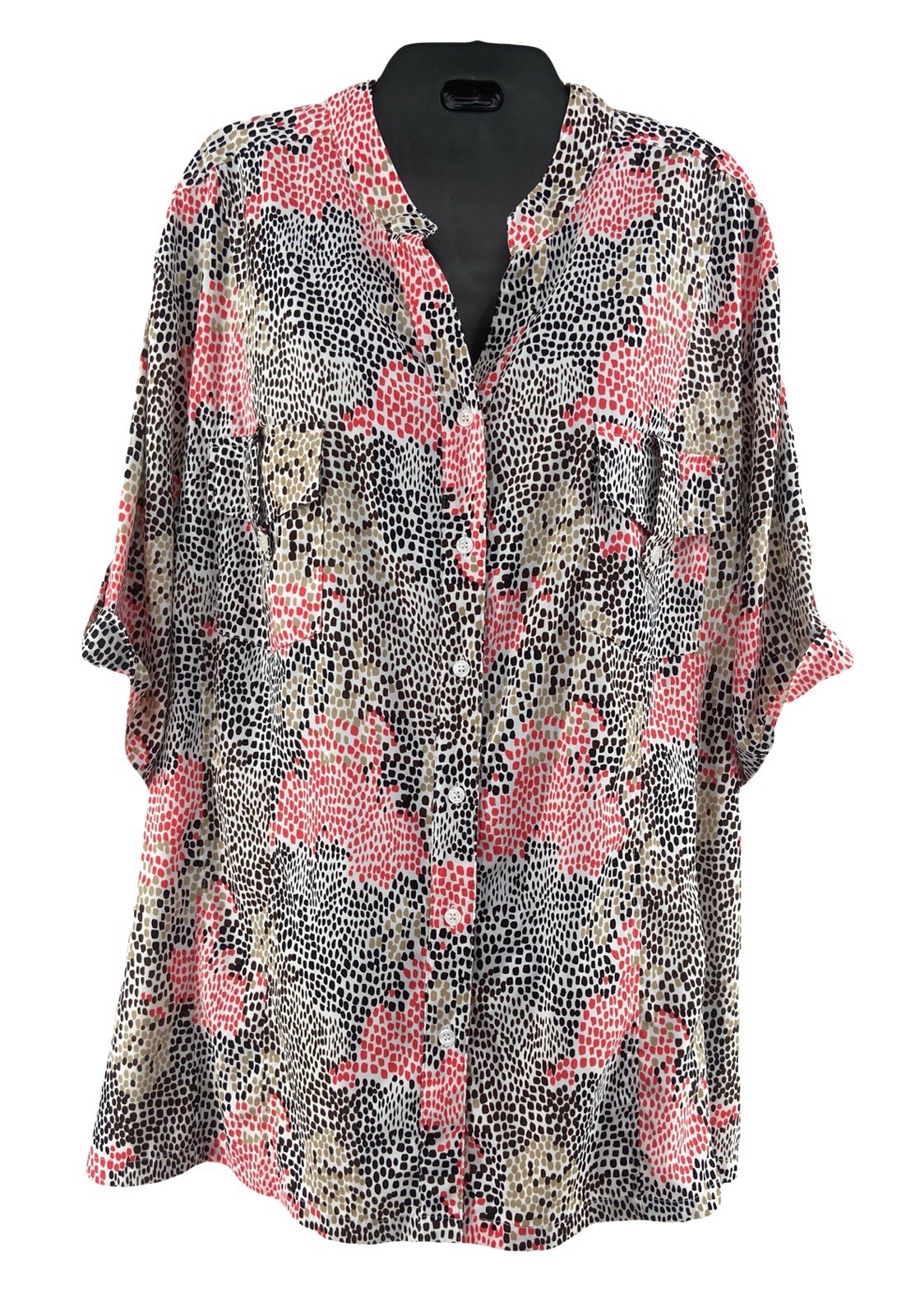 Maggie Barnes Womens Size 4X Short Sleeve Button Up Blouse Dots & Spots Top