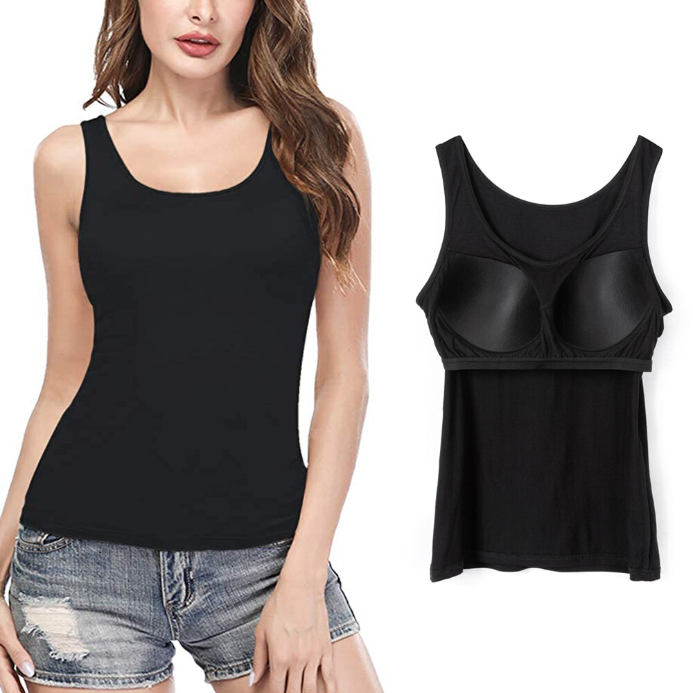 Womens Tank Tops Adjustable Spaghetti Strap Camisole With Built in Bra Vest Cami