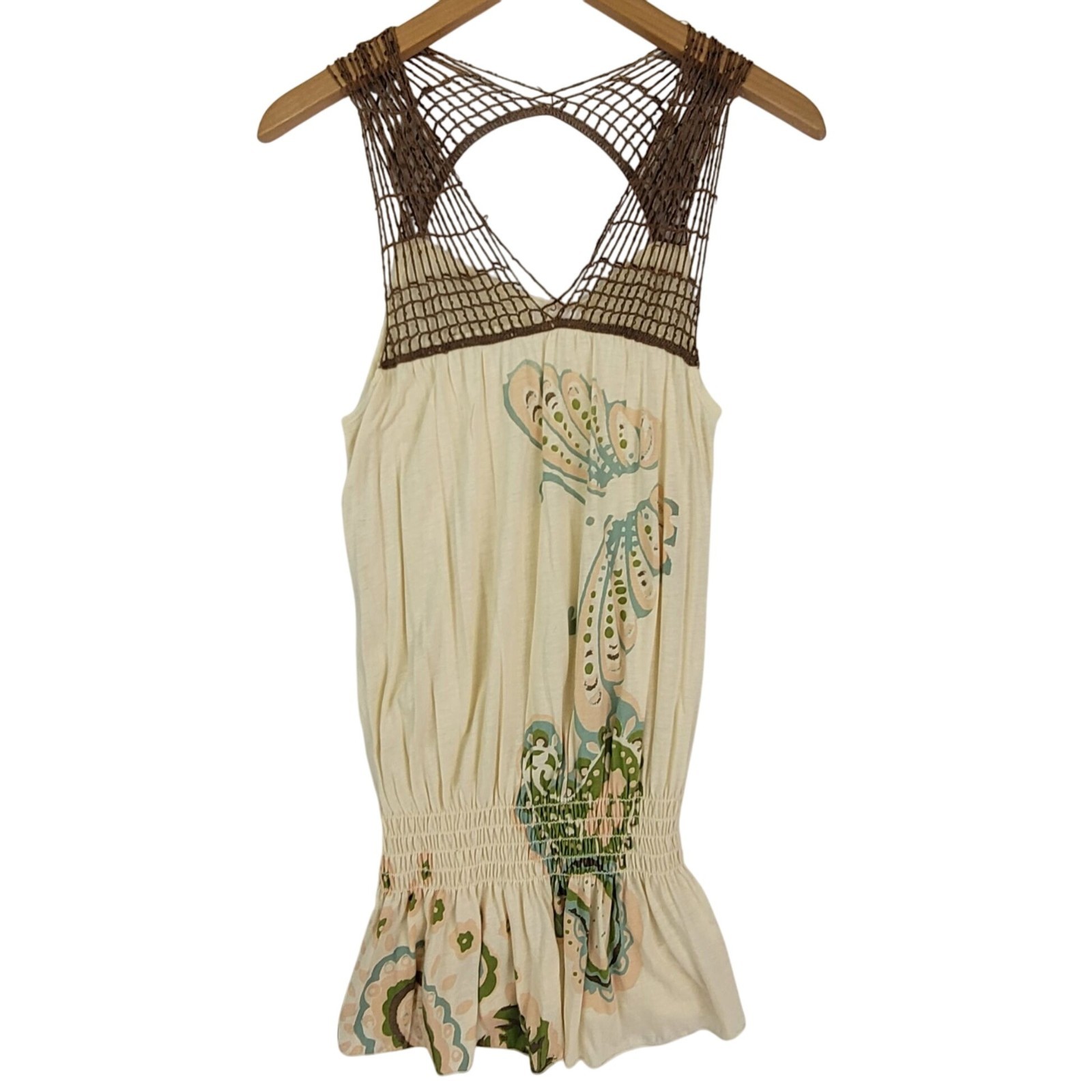 Buffalo David Bitton Vintage Y2K Open-Knit Butterfly Boho Tunic Top Size Small