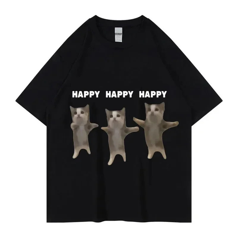 Funny Cat Meme Graphic TShirt Happy Dance Cat Print Short Sleeve Tshirt Men♪