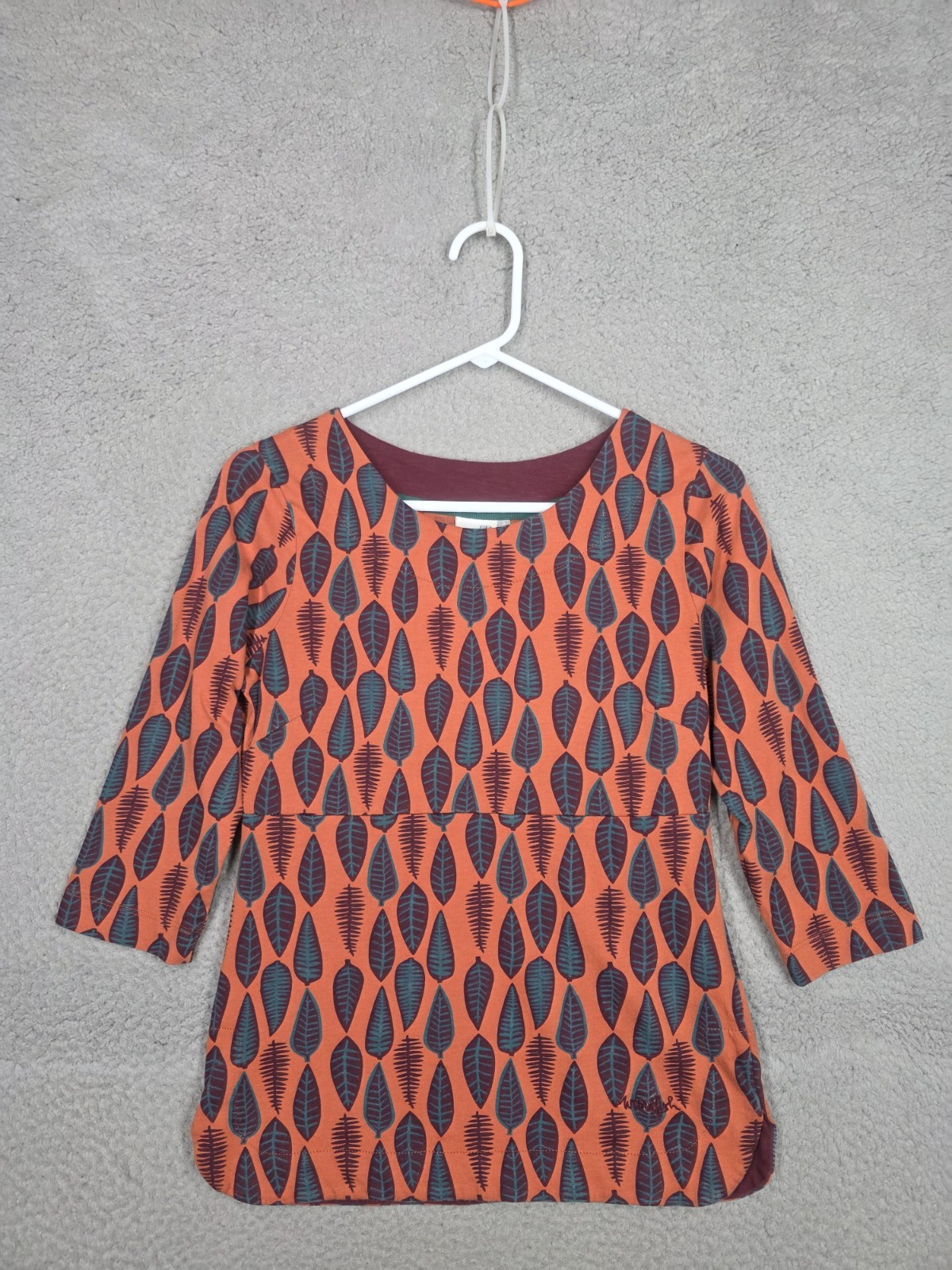 Weird Fish Ladies Patterned 3/4 Sleeve Top Size 4 (US) Orange Leaf Print Shirt