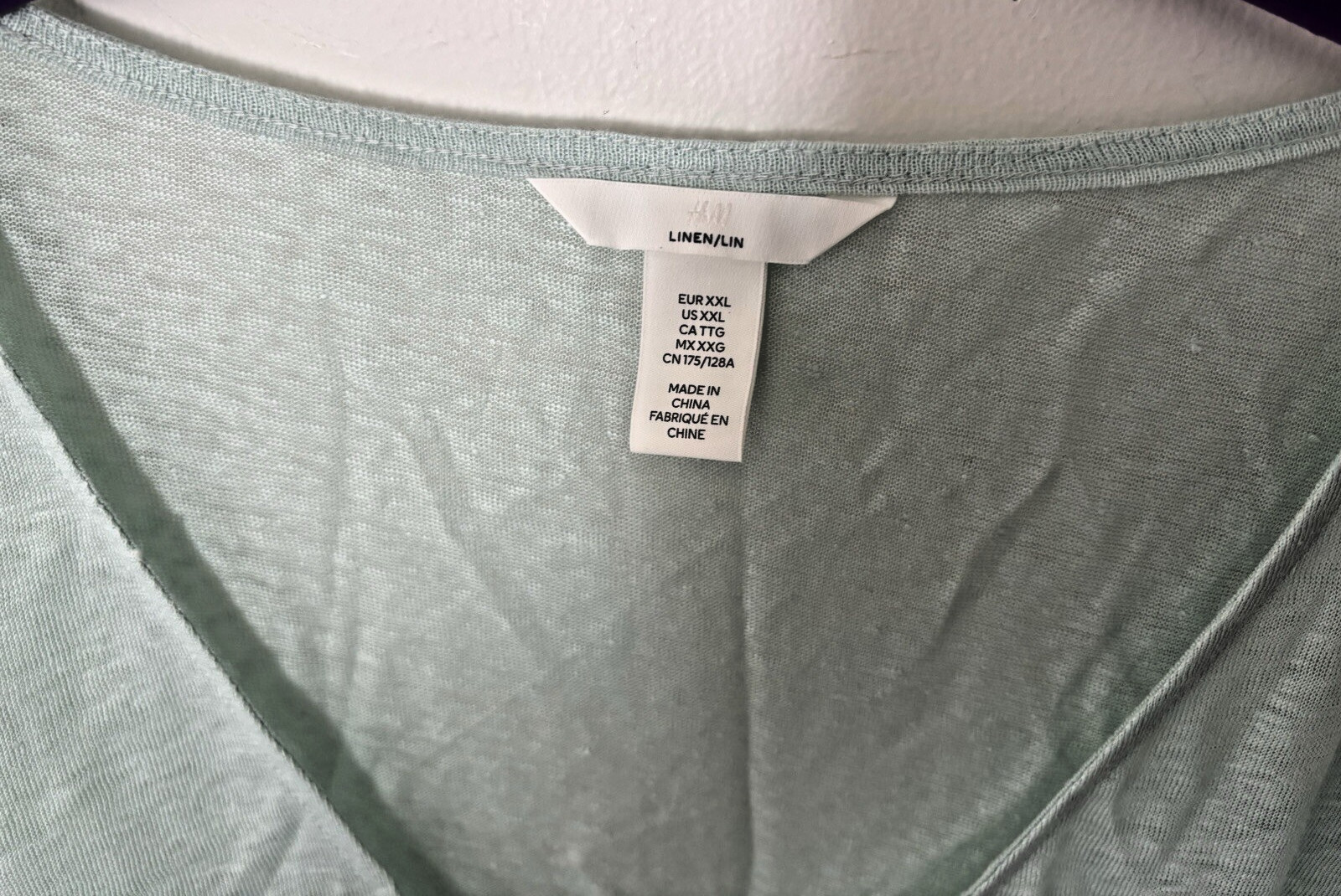 NWoT H&M Short Sleeve Linen T-Shirt Top V neck Lt Teal Size XXL