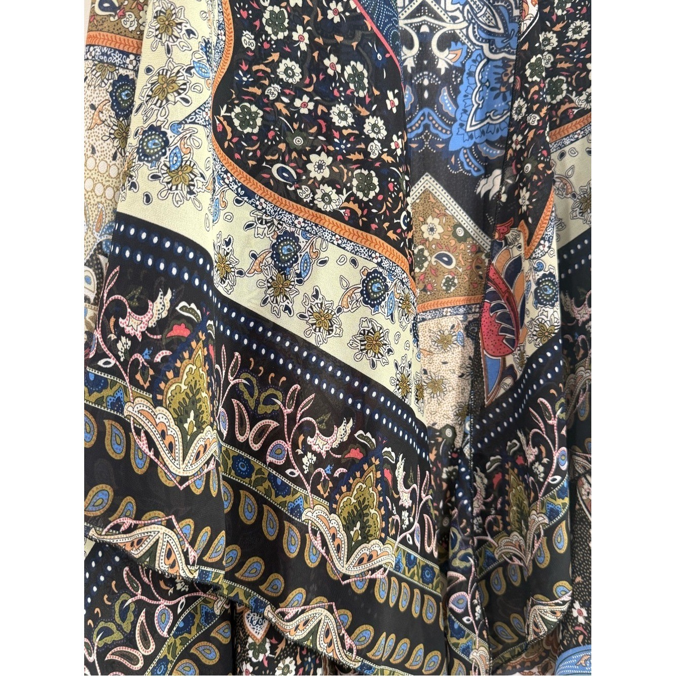 Boho Floral Patchwork Sleeveless Drape Vest – Neutral Multi Color Womens S/M