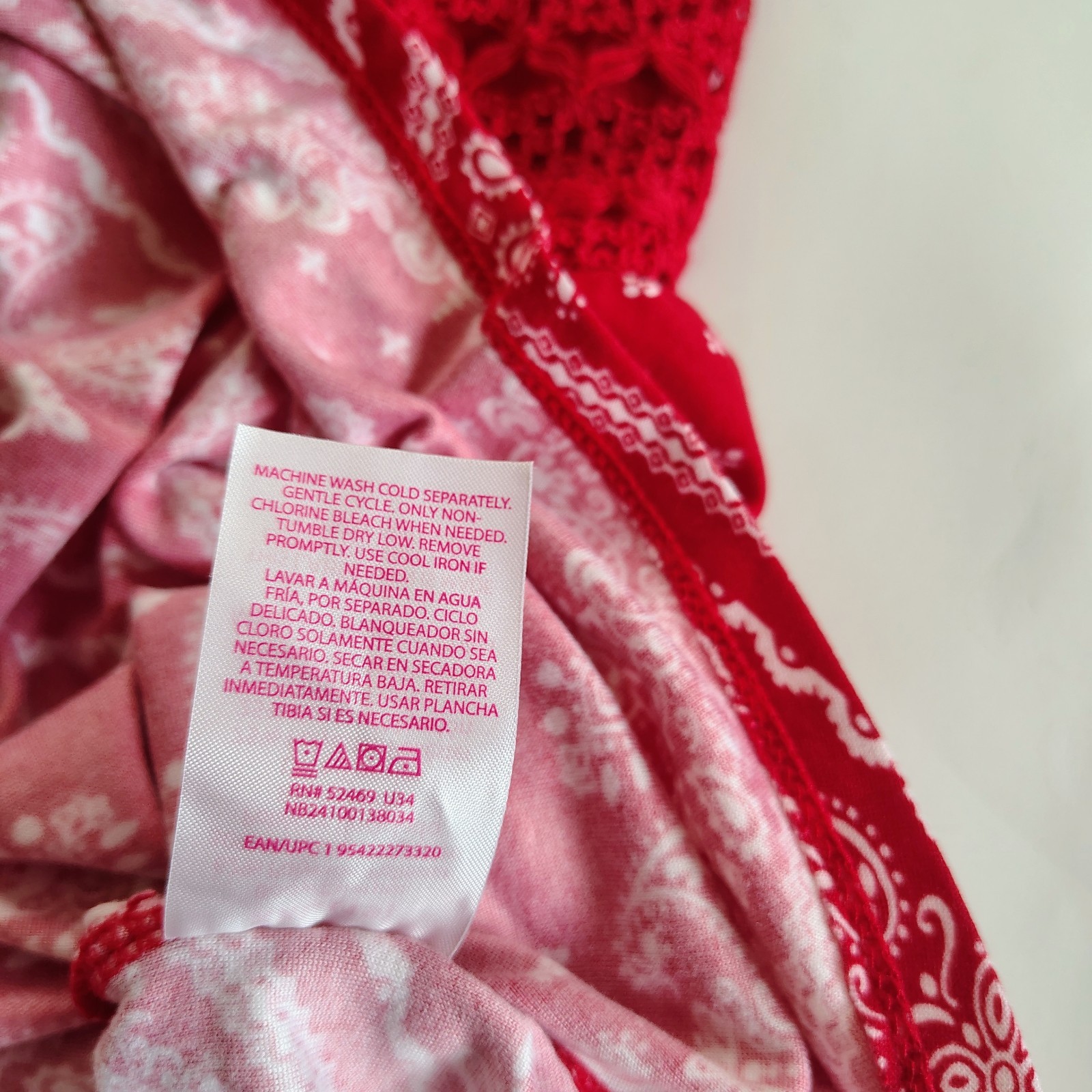 Y2K Red Bandana Print Crochet Halter Top Handkerchief Hem Boho Western Festival