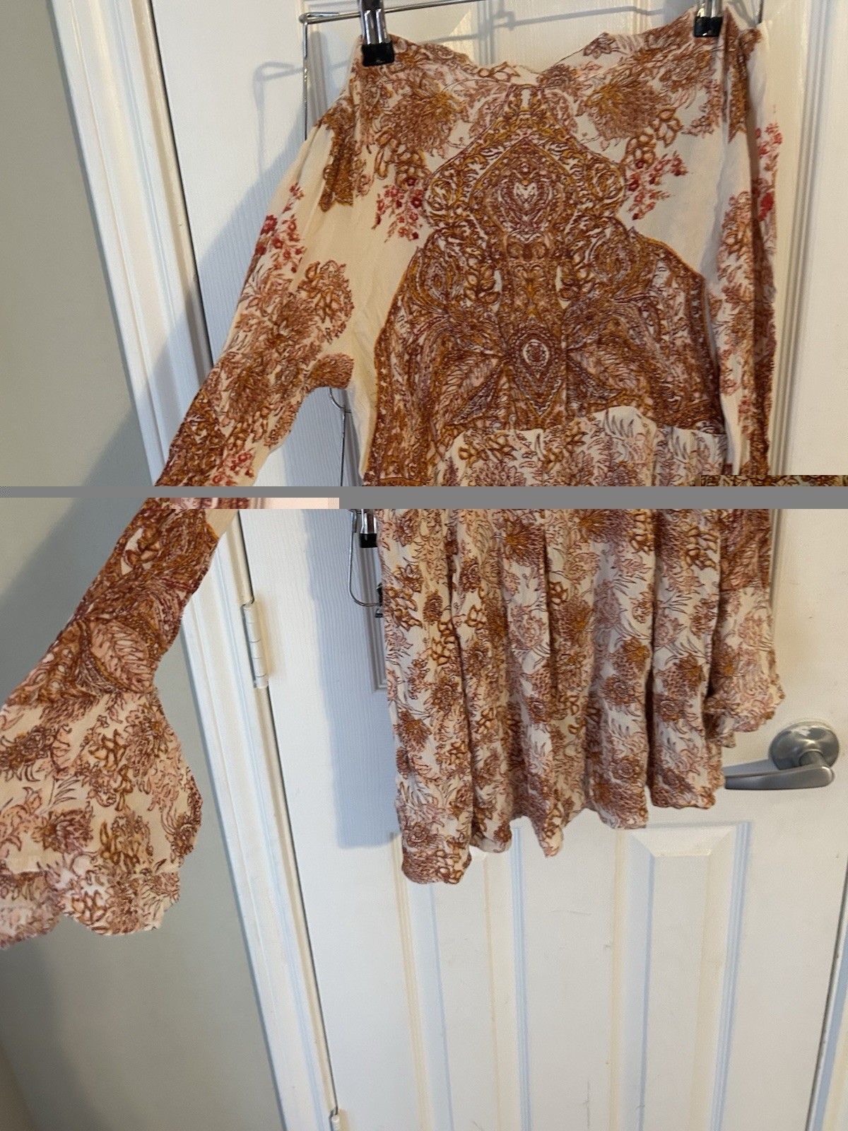 Free People Lady Luck Paisley Mock Neck Tunic Top Bell Sleeve Size XS Oversized