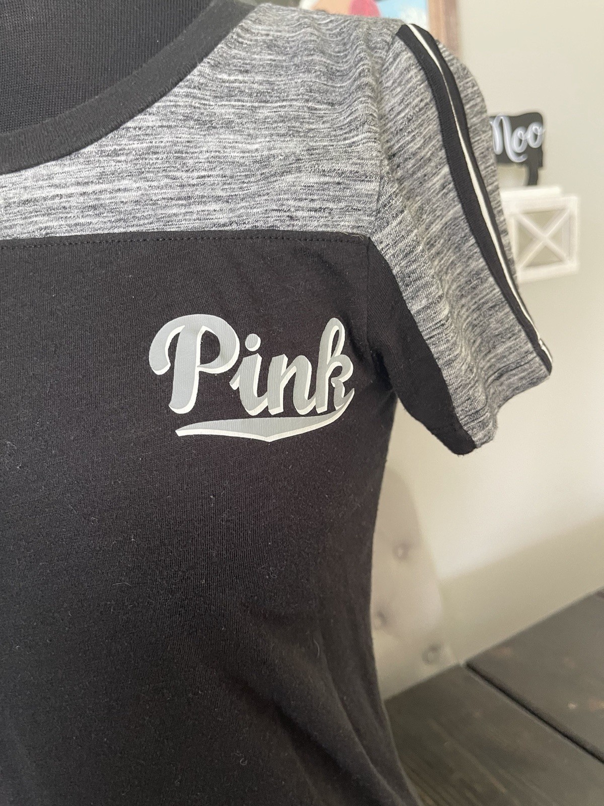 PINK XS Black and Grey Tshirt with Logo