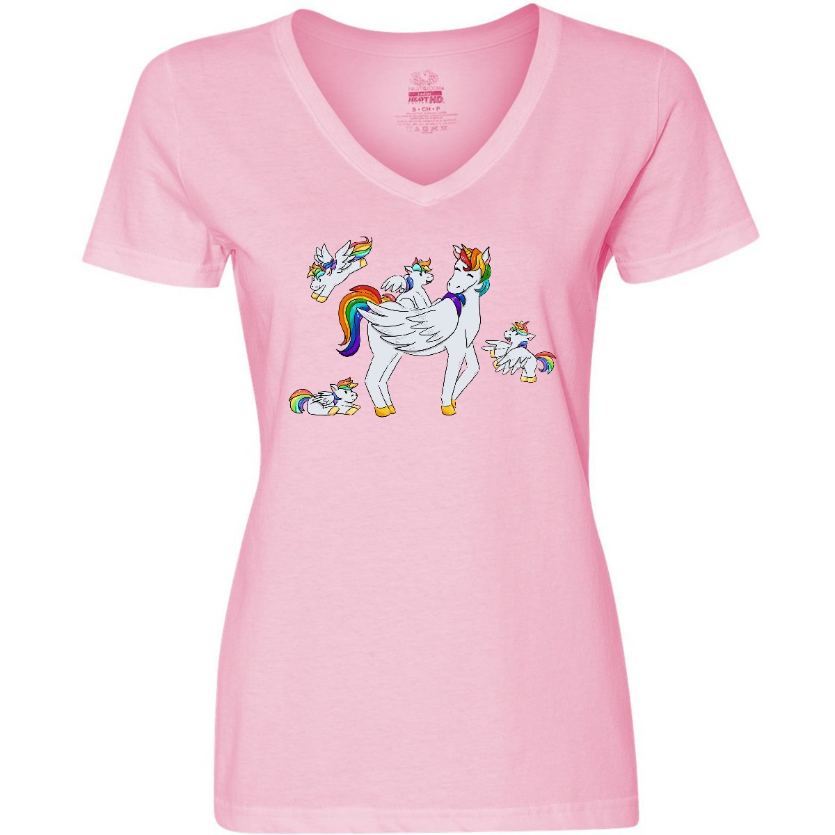 Inktastic Cute Unicorn Family Women’s V-Neck T-Shirt Adorable Magic Rainbow Tees