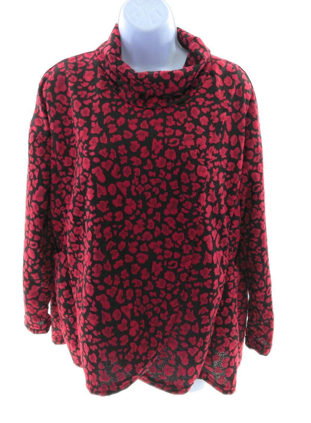 Mirror Image Red and Black Animal Print Cowl Neck Drop Shoulder Top Size Small