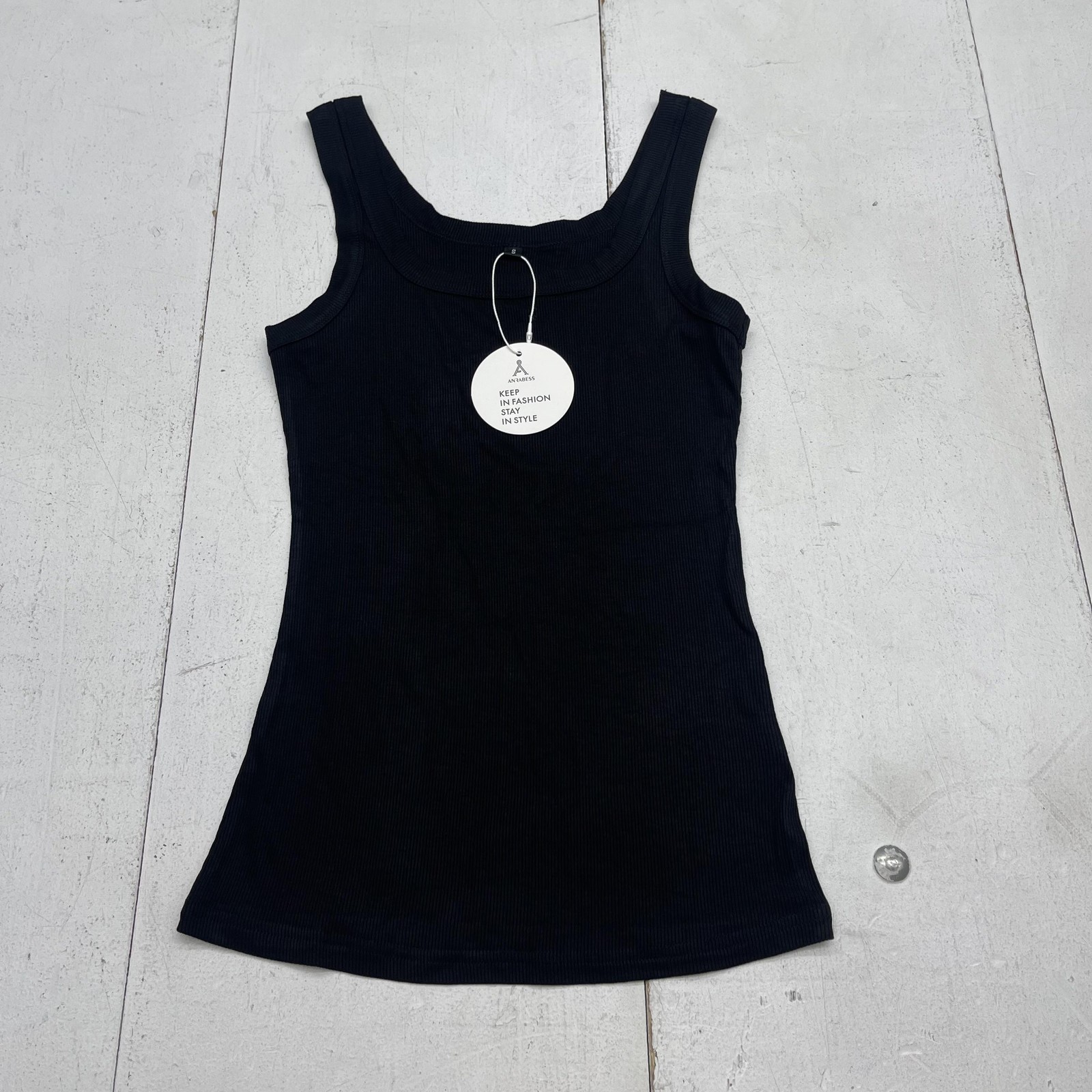 ANRABESS Tank Top Womens Small Black Scoop Neck Sleeveless Ribbed Stretch Basic