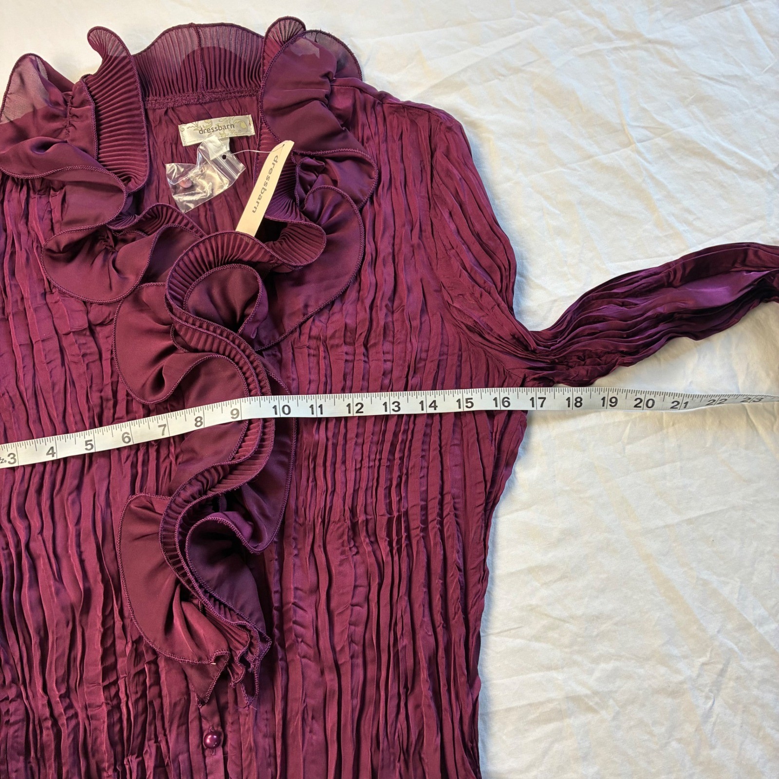 Dressbarn Purple Plisse Ruffle Front Blouse 3/4 Sleeve Top Sz Med NEW Victorian