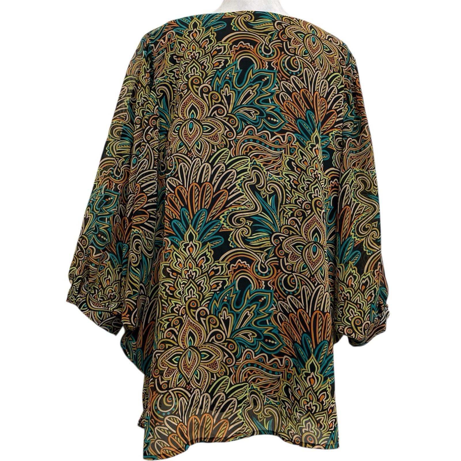 Bob Mackie Wearable Art Black Colorful Maximalist Dolman Butterfly Blouse sz XL