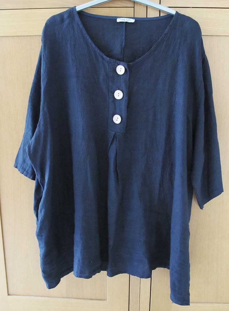 MADE IN ITALY LINEN TUNIC TOP DARK BLUE SIZE 2 (26-32)
