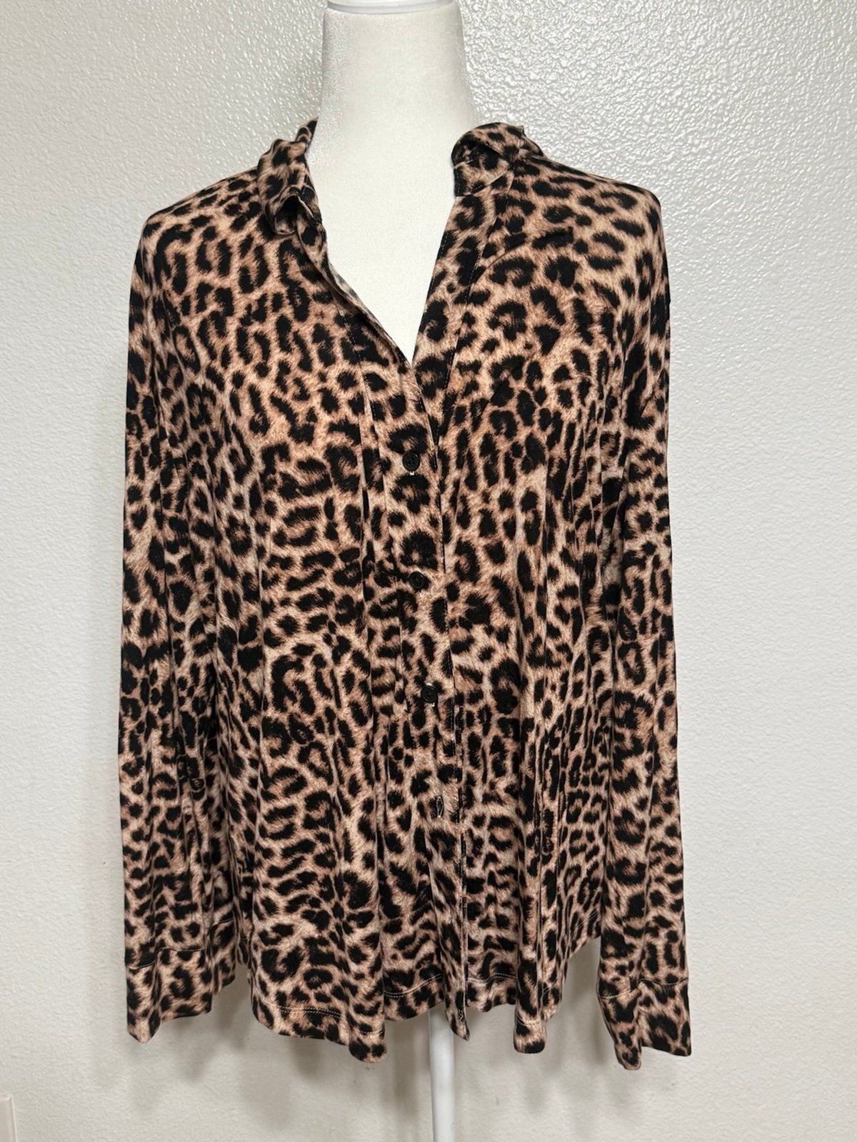 SOMA Long Sleeve Leopard Blouse Size XL