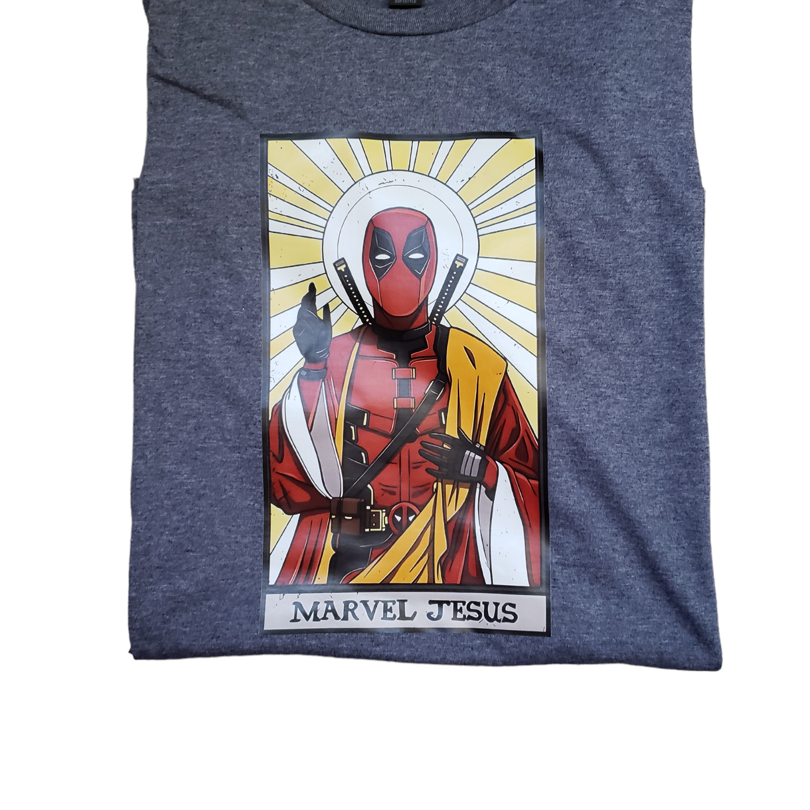 Deadpool Marvel Jesus Tshirt Heather Navy Size XL
