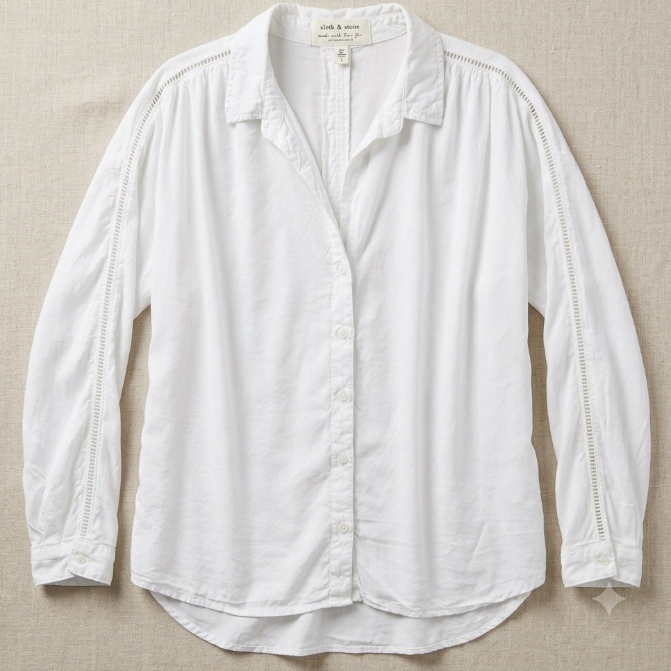 Cloth & Stone Button Down Shirt Womens Large White Ladder Lace Tencel Coastal
