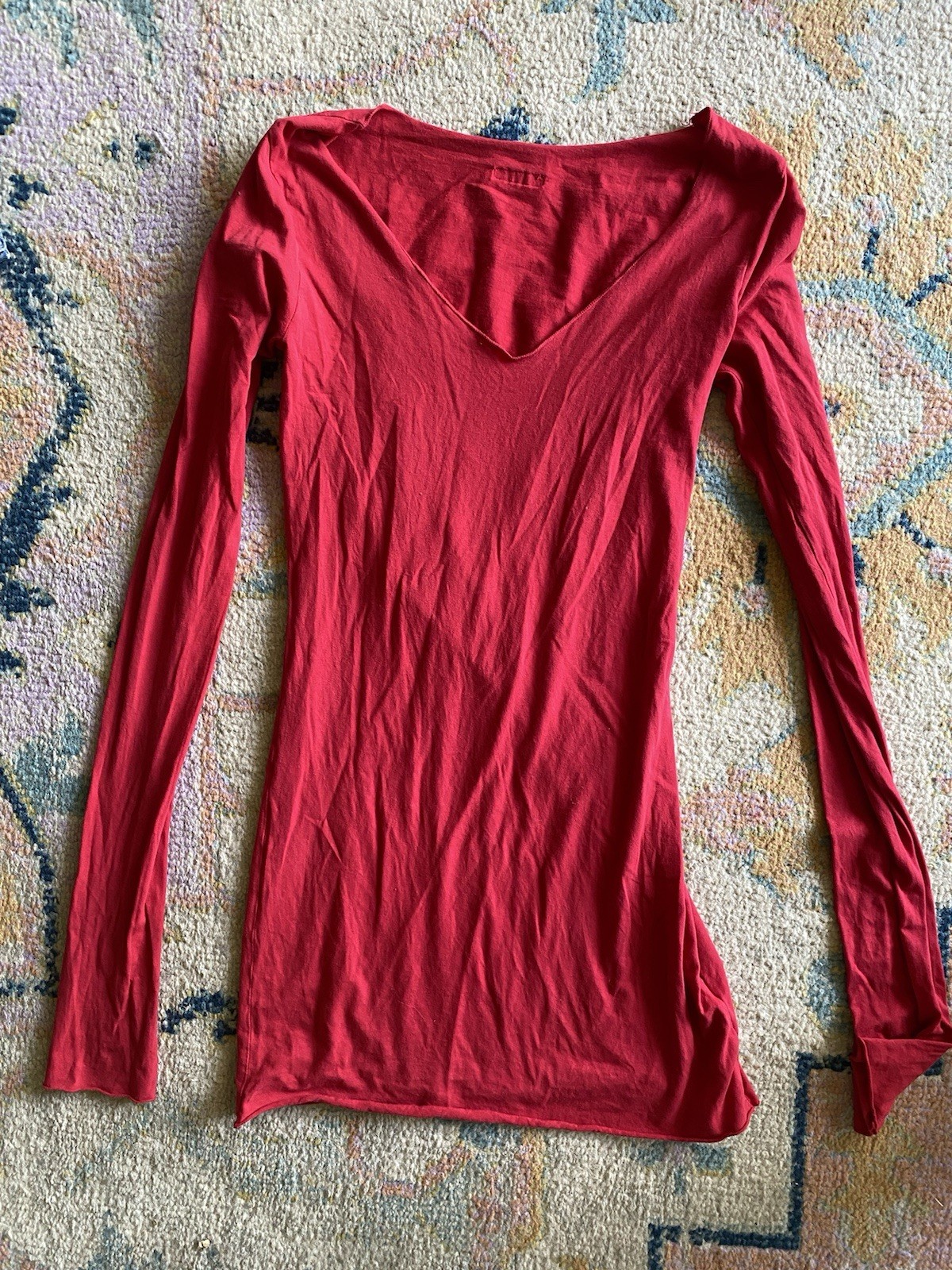 Hard Tail Forever Y2K Red Ivory Lace Stretch Long Sleeve Pullover Top Size S