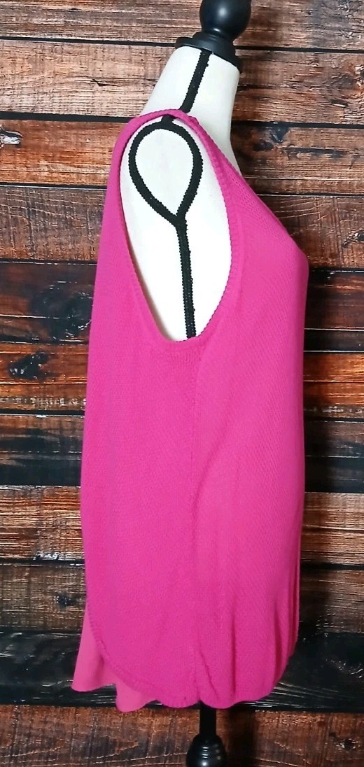 APT 9 Knit Tank Top XL Mixed Media Fuchsia Slit Back Lined Flowy Textured NWT