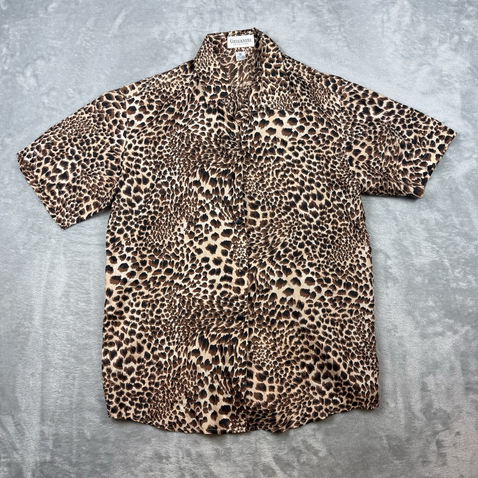 Vintage Giovanini Collection 100% Silk Leopard Print Button Up Shirt Men’s Small