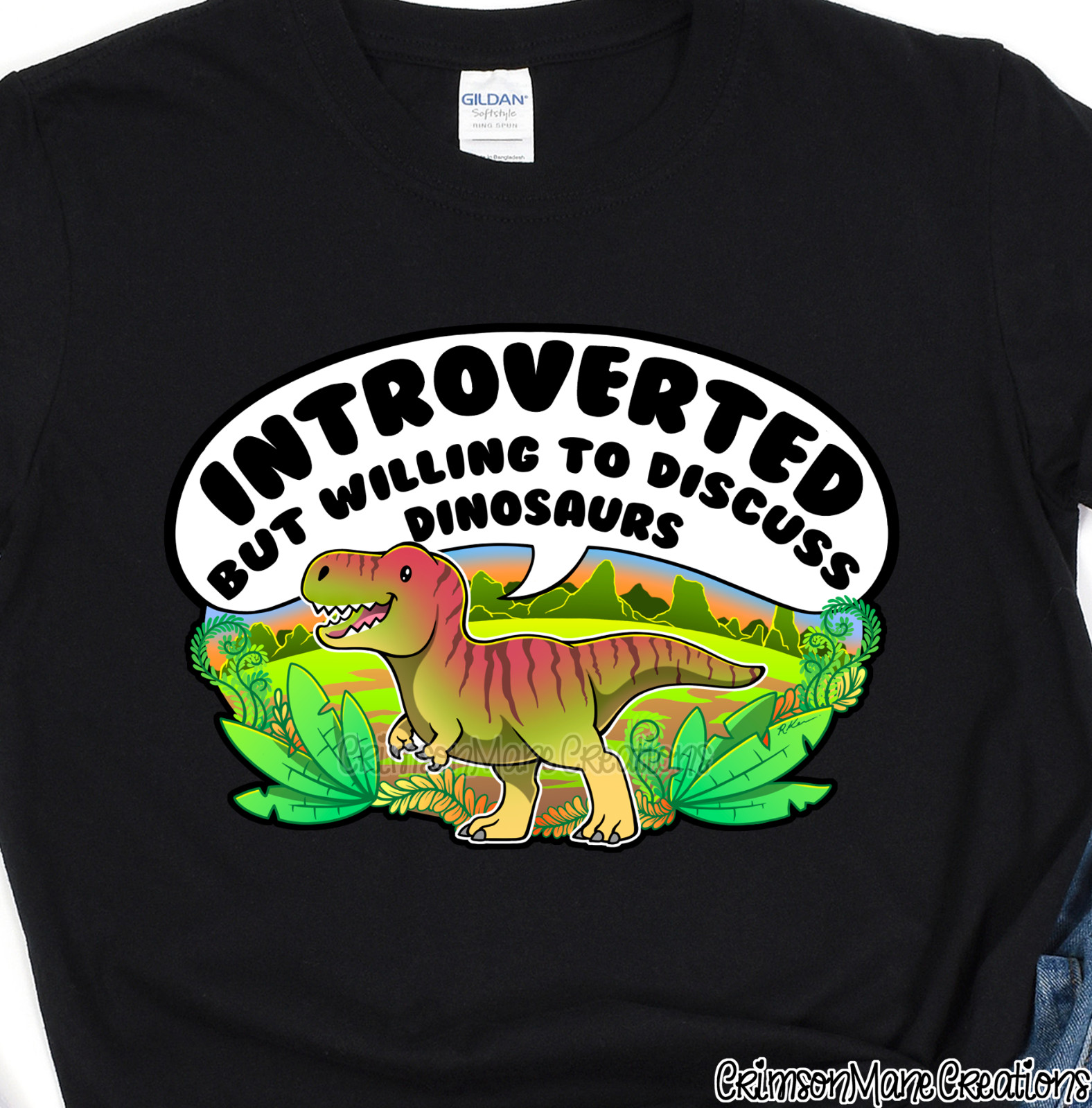 Introvert Discuss Dinosaurs Cotton T-Shirt: T-Rex Design, Kids Ladies Mens Sizes