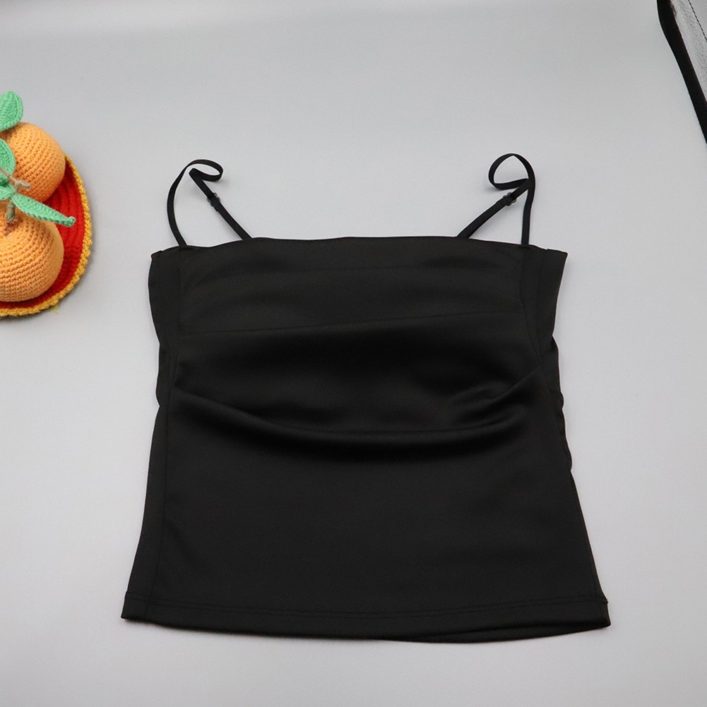 Solid Color Pleated Camisole Vest for Women with Adjustable Shoulder Straps