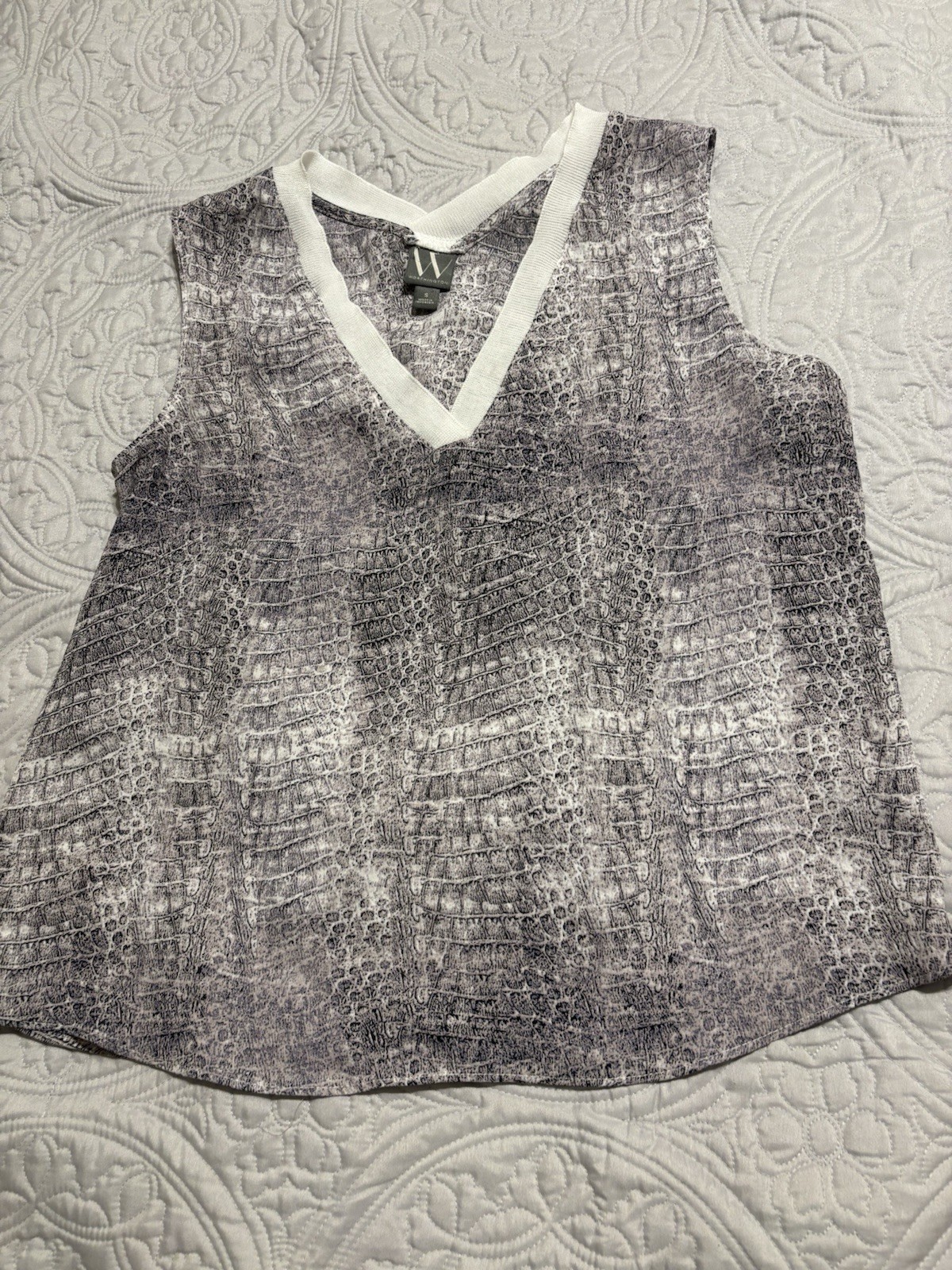 Worthington Women’s Gray White Animal Print V-Neck Sleeveless Tank Top S