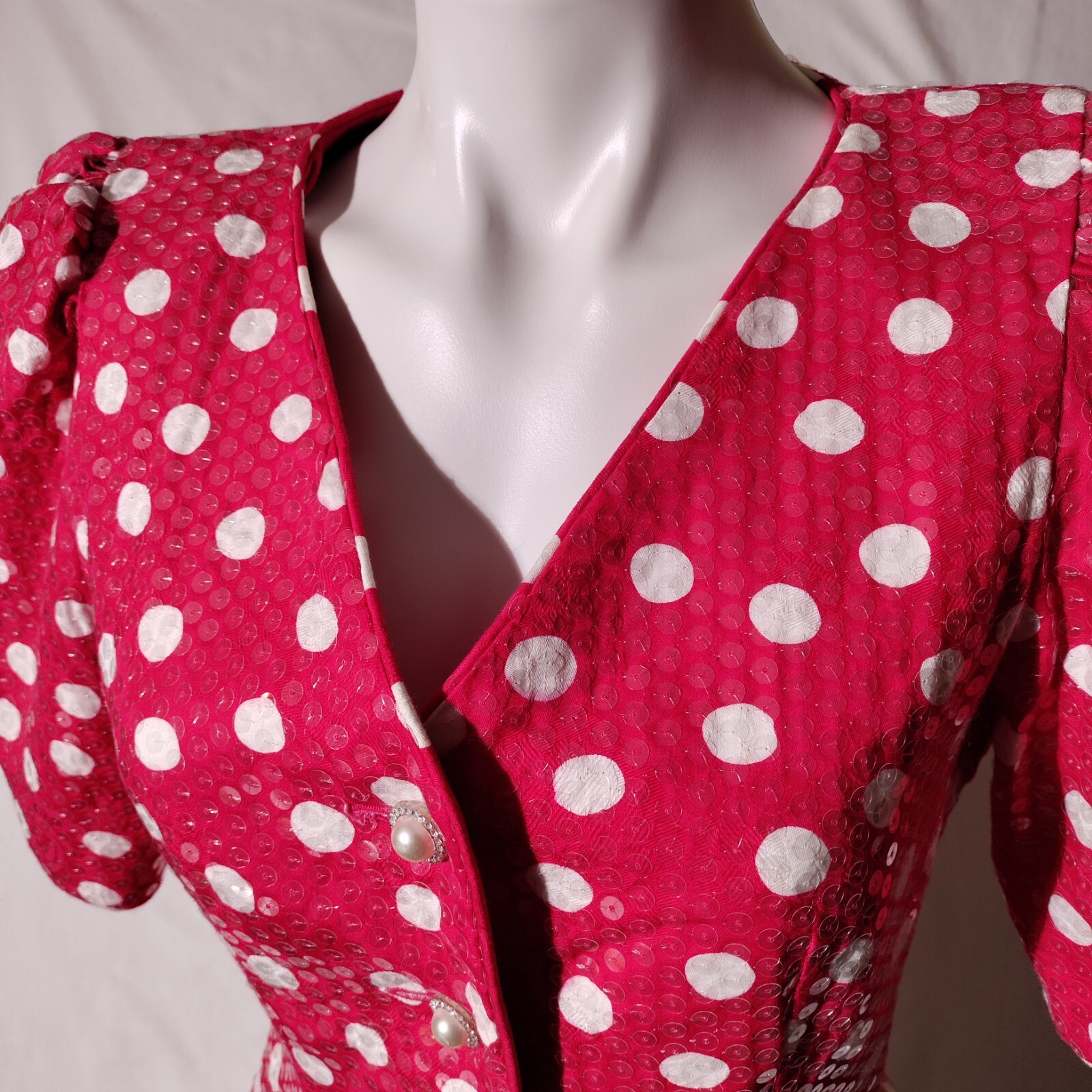 Rickie Freeman for Teri Jon Pink White Polka Dot Fun Vintage Size 4 100% Cotton