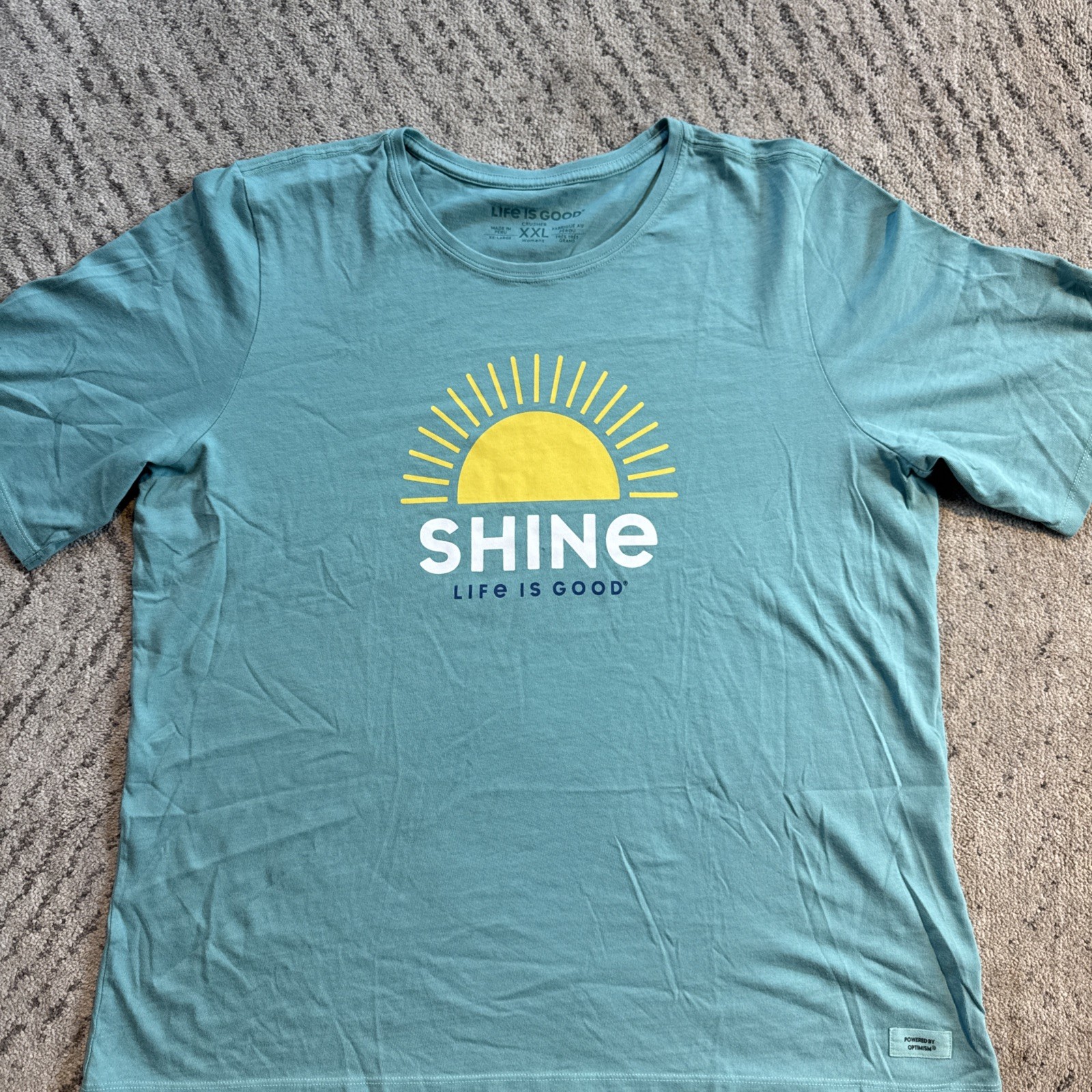 Life is Good Women’s 2XL T-Shirt “Shine” Sun Graphic Crusher-Lite Tee Blue/Teal